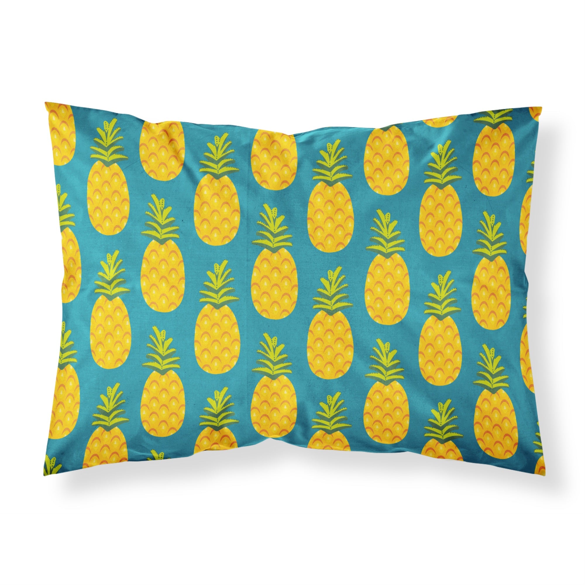 'Caroline'S Treasures Pineapples On Teal Printed, Polyester, 250 Thread Count, Envelope Closure Pillowcase, Standard, Multicolo