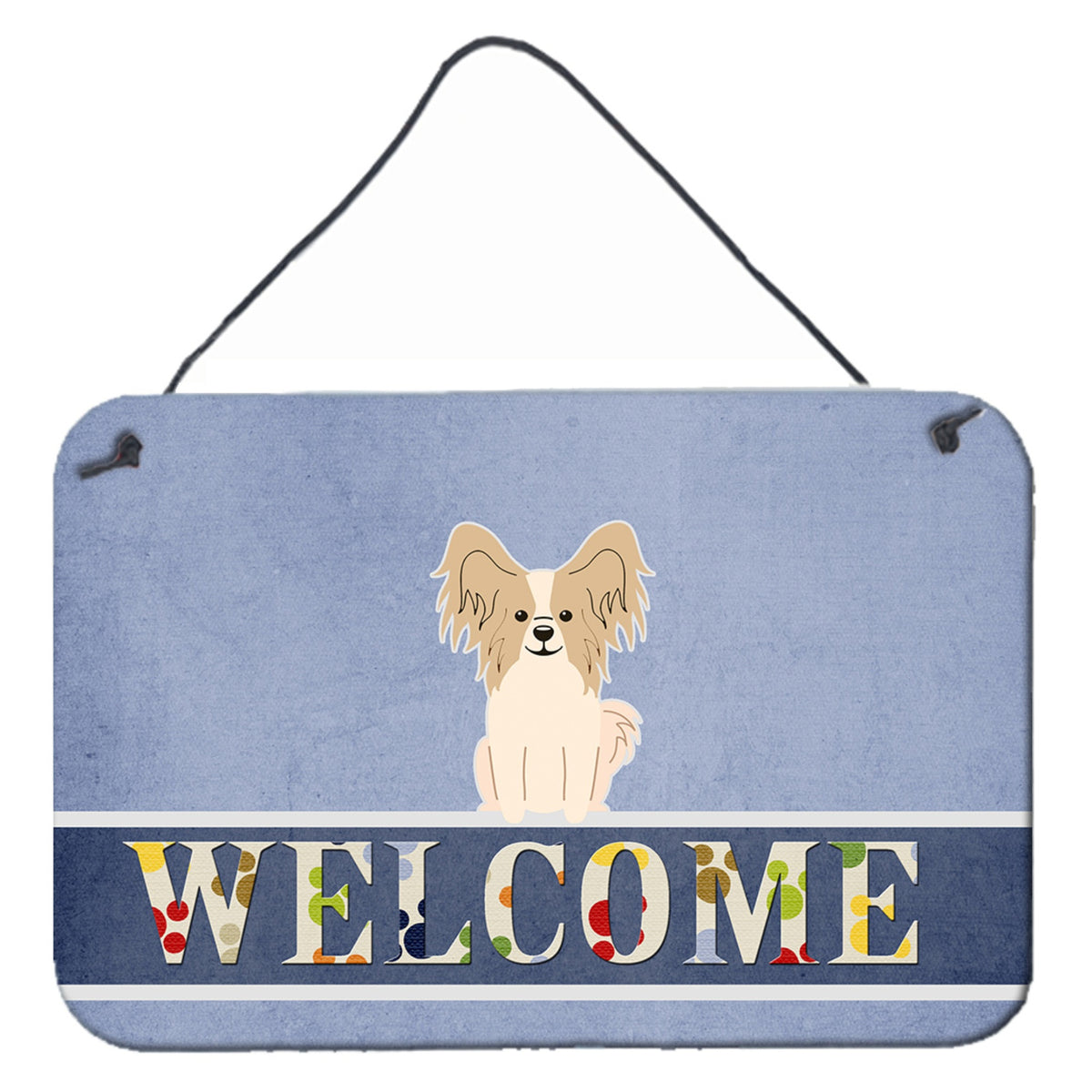 CarolineS Treasures Welcome Papillon Sable White Metal Print, 8 X 12