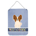 CarolineS Treasures Papillon Red White Welcome Metal Print, 16 X 12, Multicolor