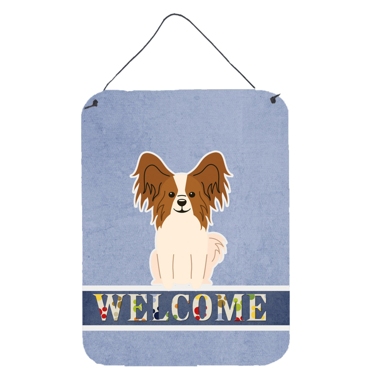 CarolineS Treasures Papillon Red White Welcome Metal Print, 16 X 12, Multicolor