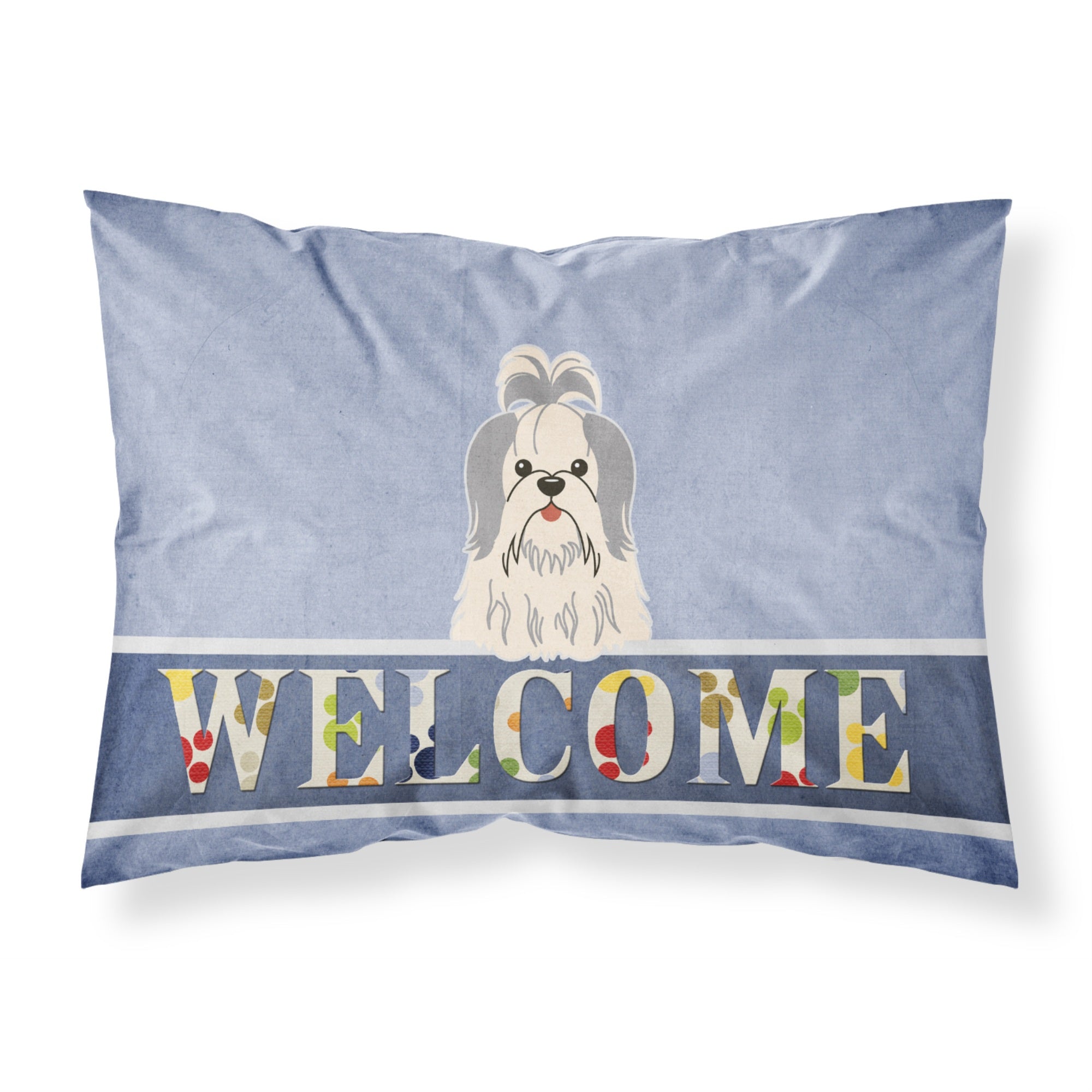 'Caroline'S Treasures ''Shih Tzu Silver White Welcome'' Printed, Polyester Envelope Closure Pillowcase, Standard, Multicolo