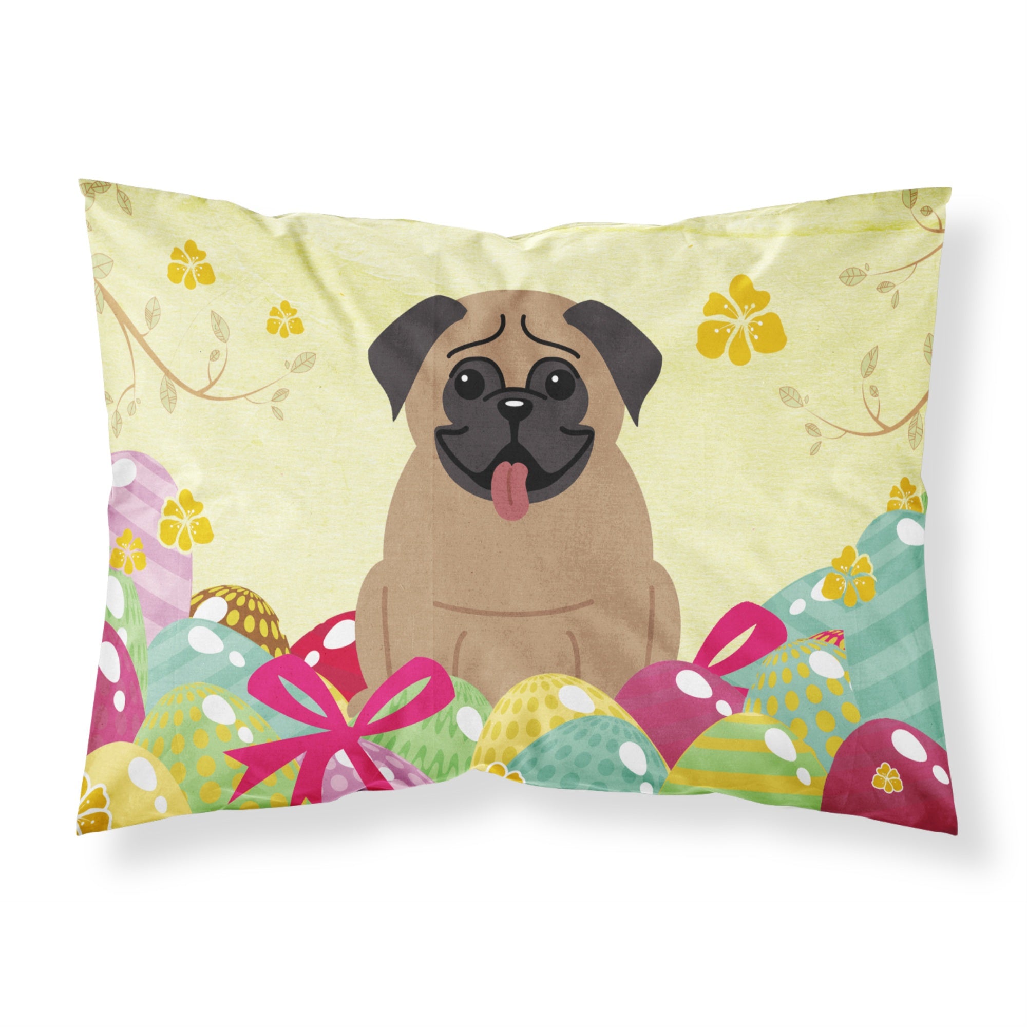 Easter Eggs Pug Brown Fabric Standard Pillowcase