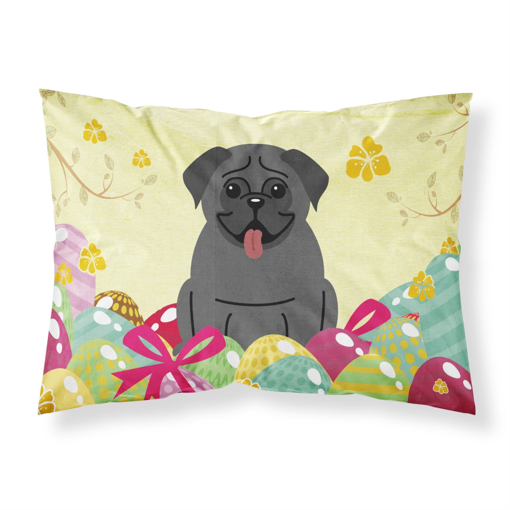 Easter Eggs Pug Black Fabric Standard Pillowcase