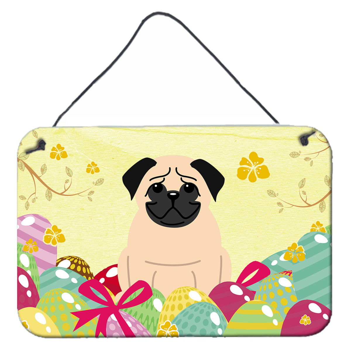 CarolineS Treasures Easter Eggs Pug Fawn Metal Print, 8 Inch  Inch H X 12 Inch  Inch W, Multicolor