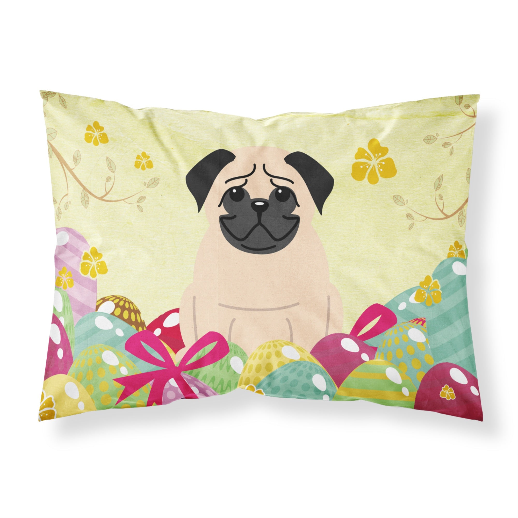Easter Eggs Pug Fawn Fabric Standard Pillowcase