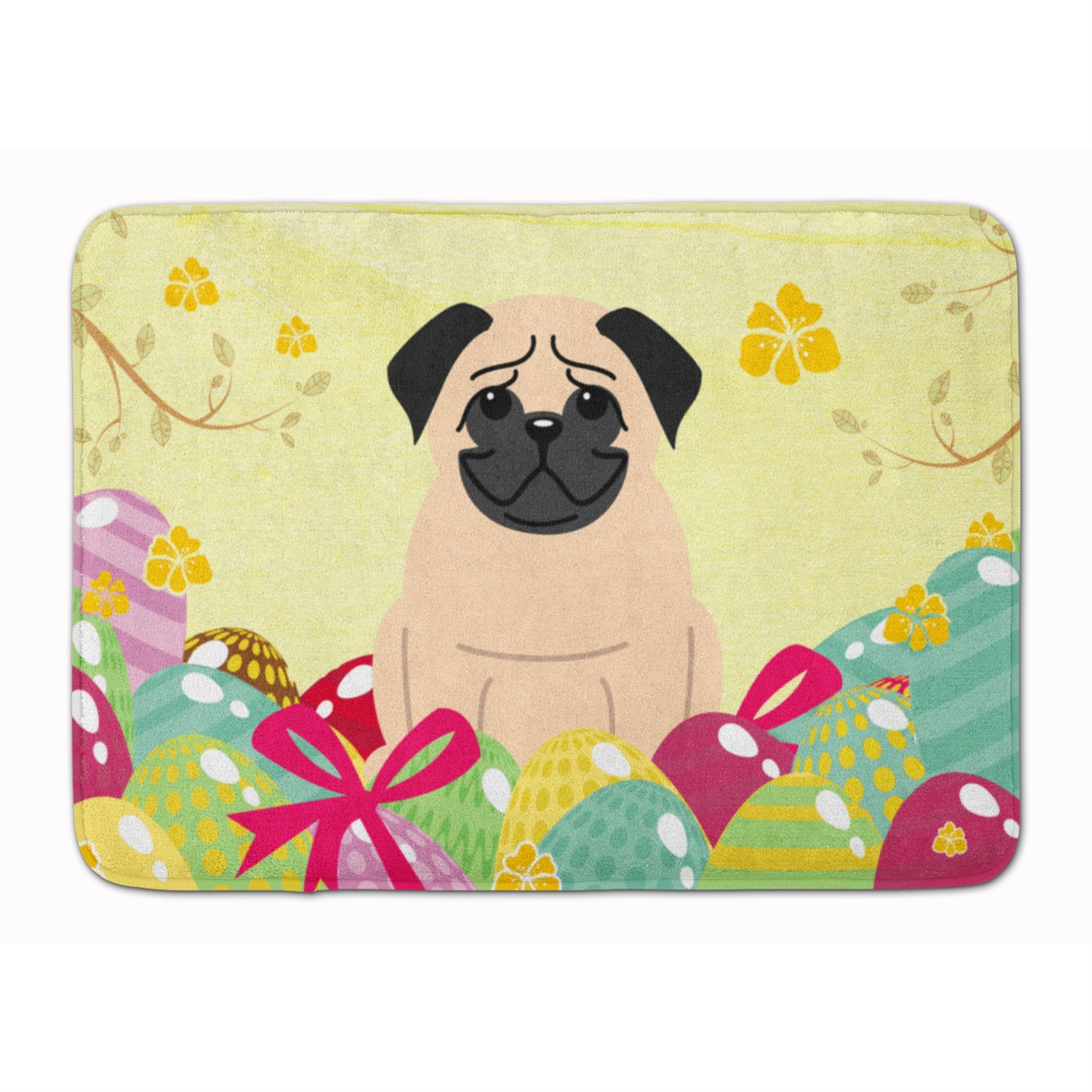 Carolines Treasures Easter Eggs Pug Fawn Machine Washable Memory Foam Mat doormats, Multicolor