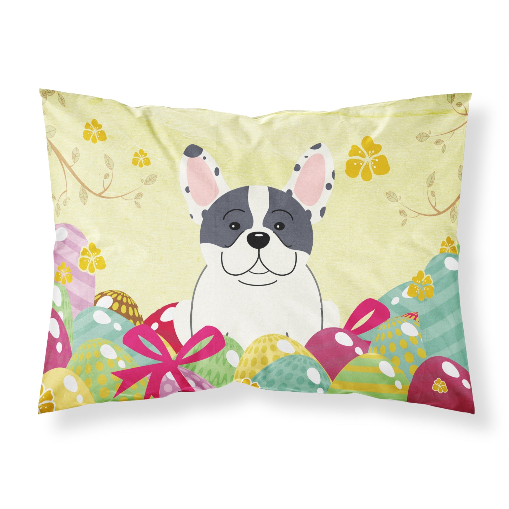 Easter Eggs French Bulldog Piebald Fabric Standard Pillowcase