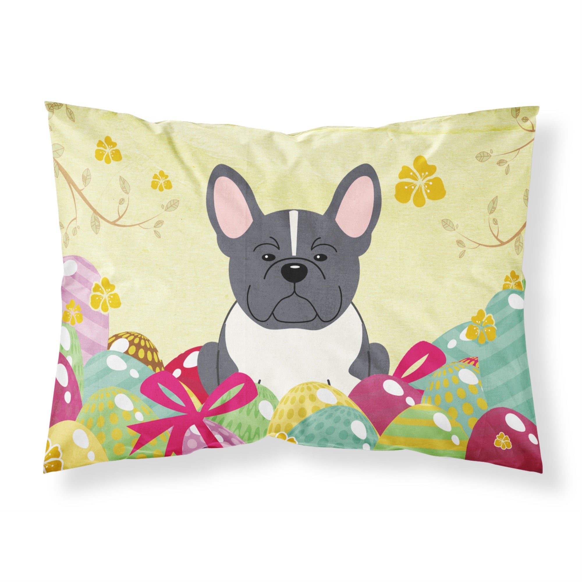 Easter Eggs French Bulldog Black White Fabric Standard Pillowcase