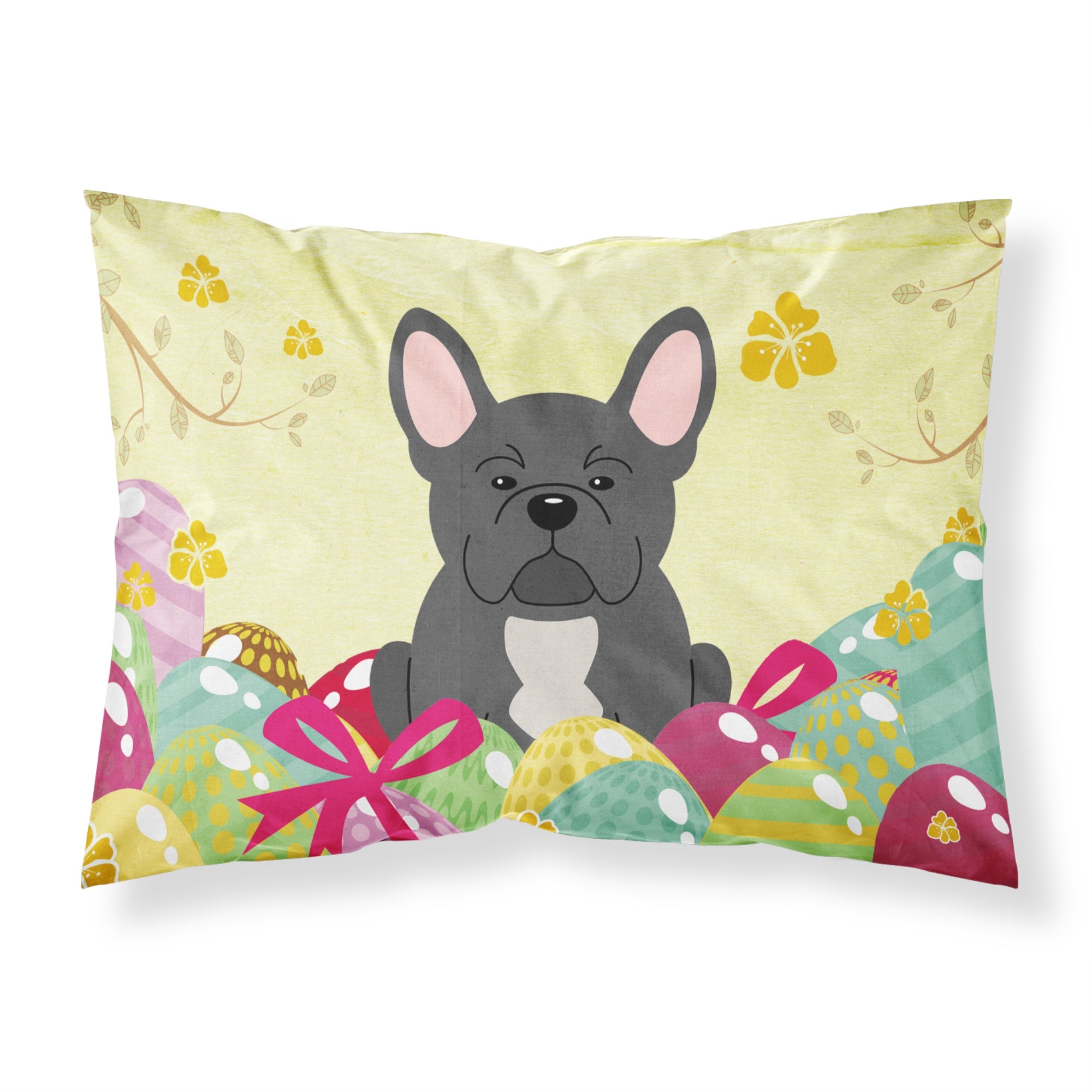 Easter Eggs French Bulldog Black Fabric Standard Pillowcase