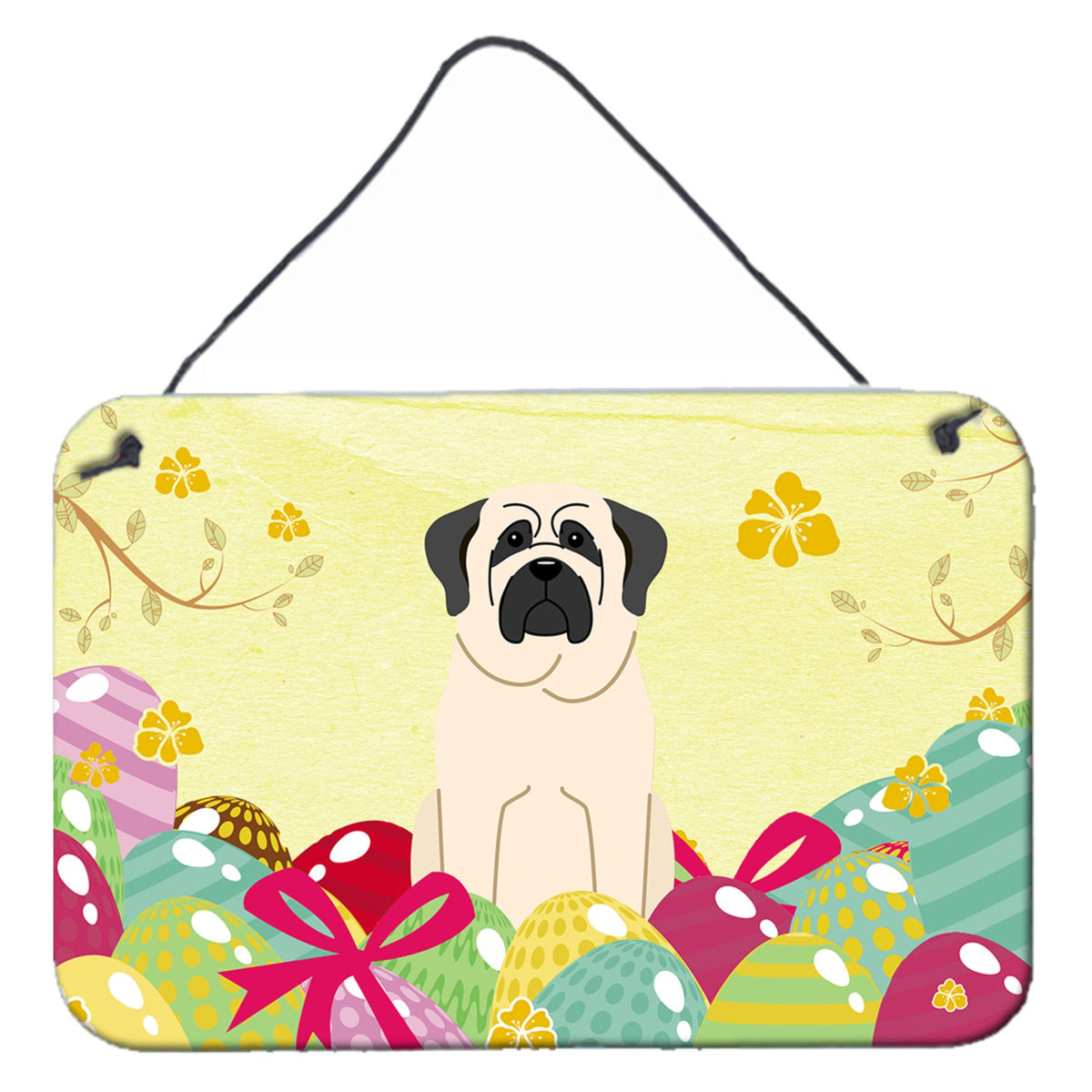 CarolineS Treasures Easter Eggs Mastiff White Metal Print, 8 Inch  Inch H X 12 Inch  Inch W, Multicolor