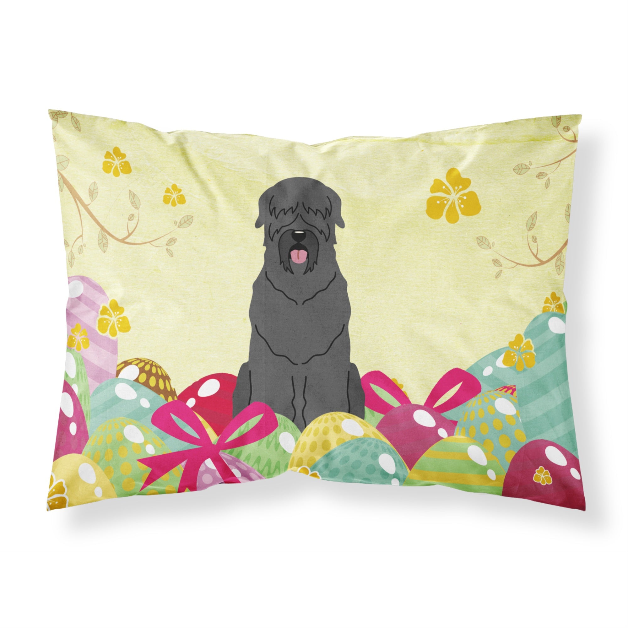 Easter Eggs Black Russian Terrier Fabric Standard Pillowcase