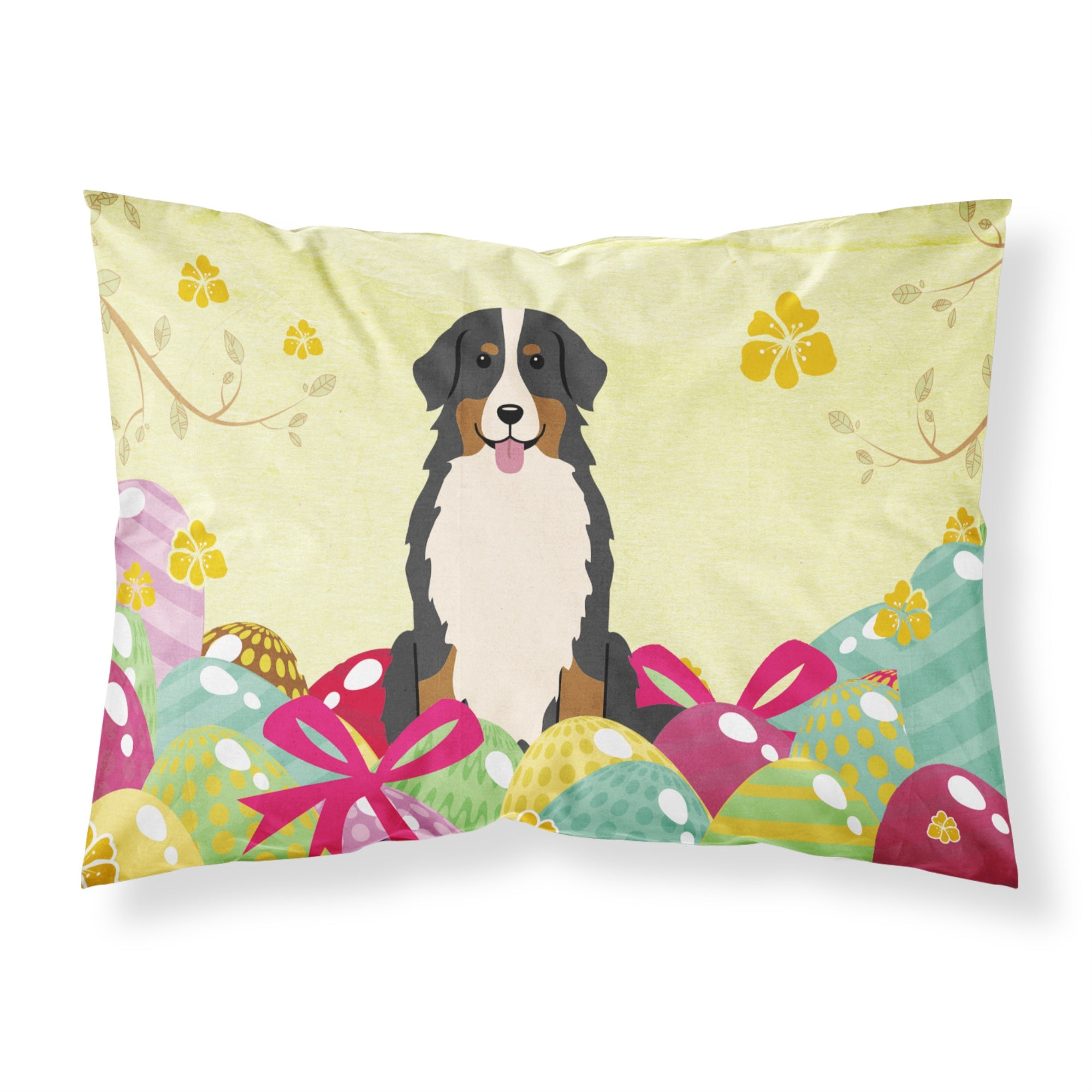 Easter Eggs Bernese Mountain Dog Fabric Standard Pillowcase