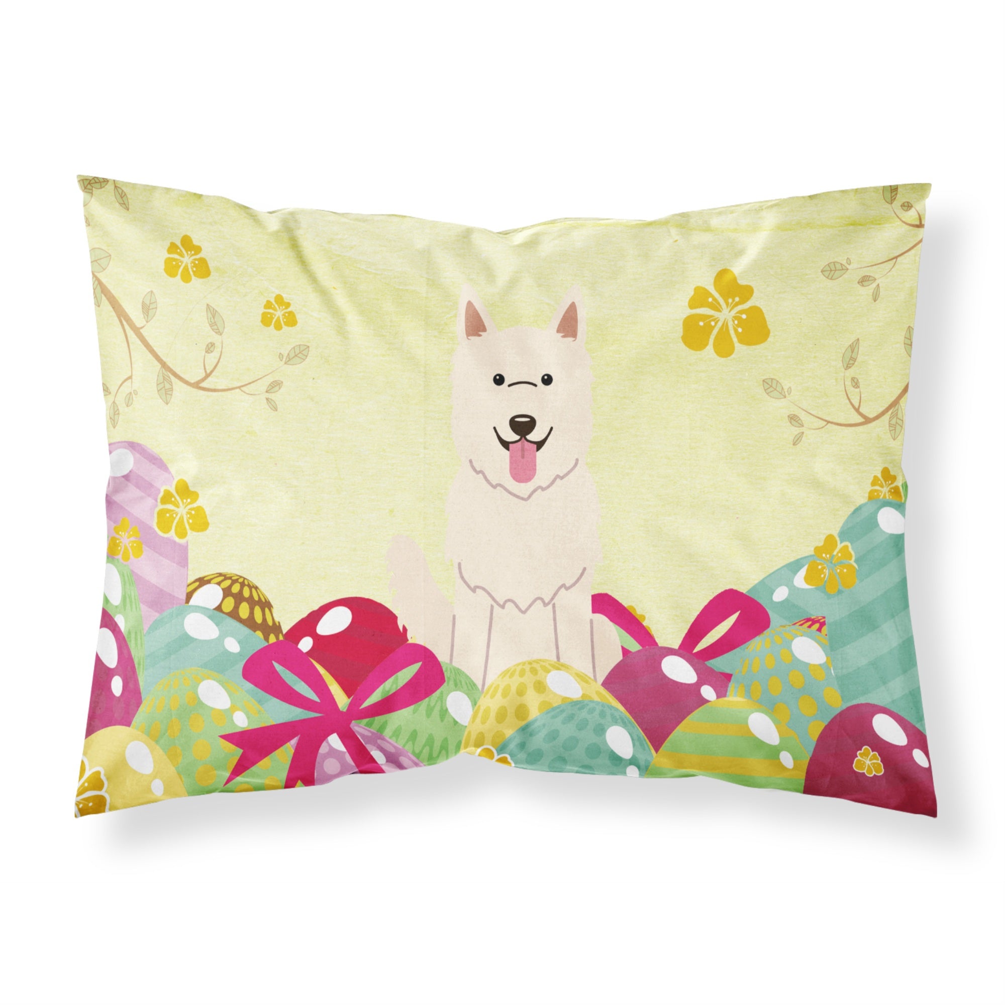 Easter Eggs White German Shepherd Fabric Standard Pillowcase