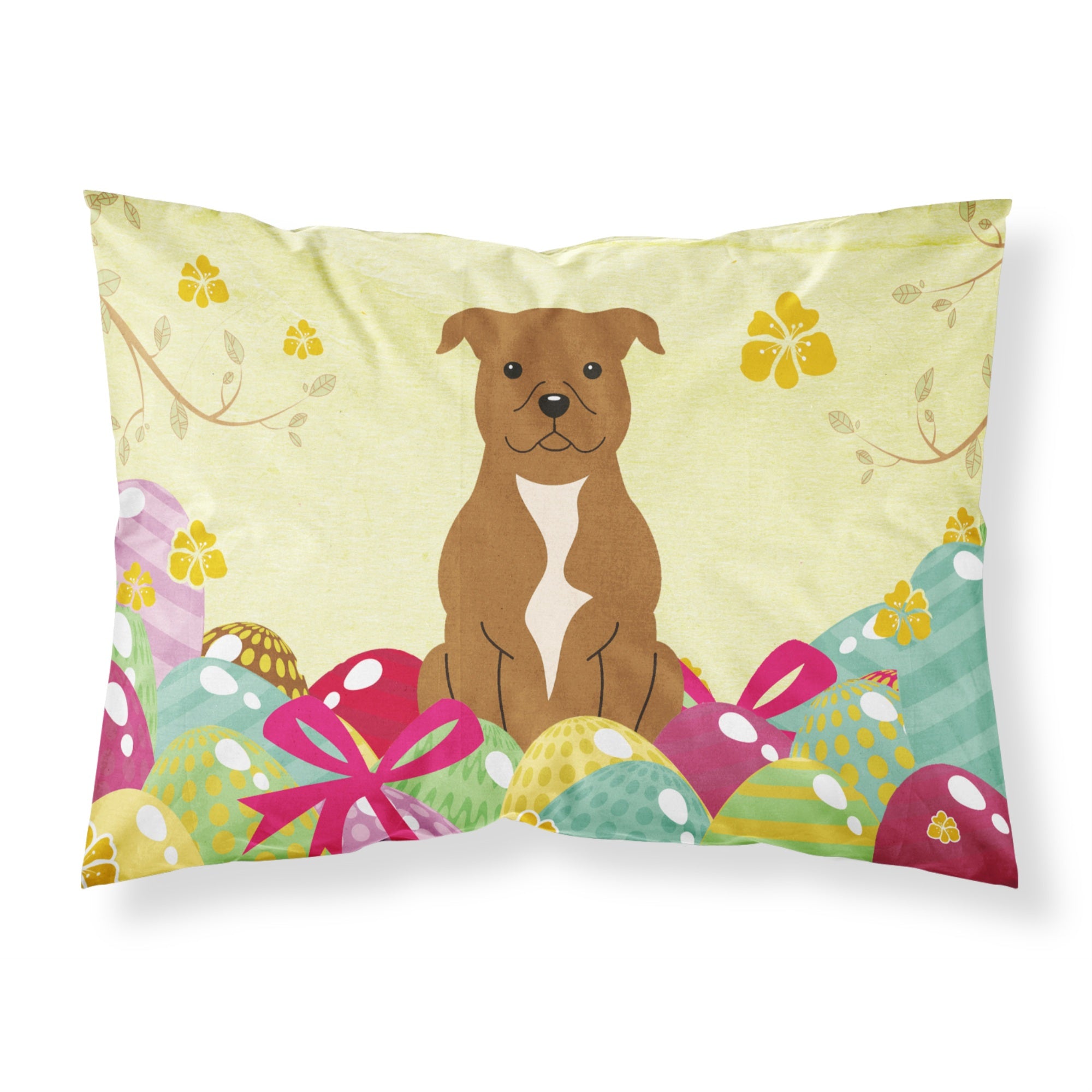 Easter Eggs Staffordshire Bull Terrier Brown Fabric Standard Pillowcase