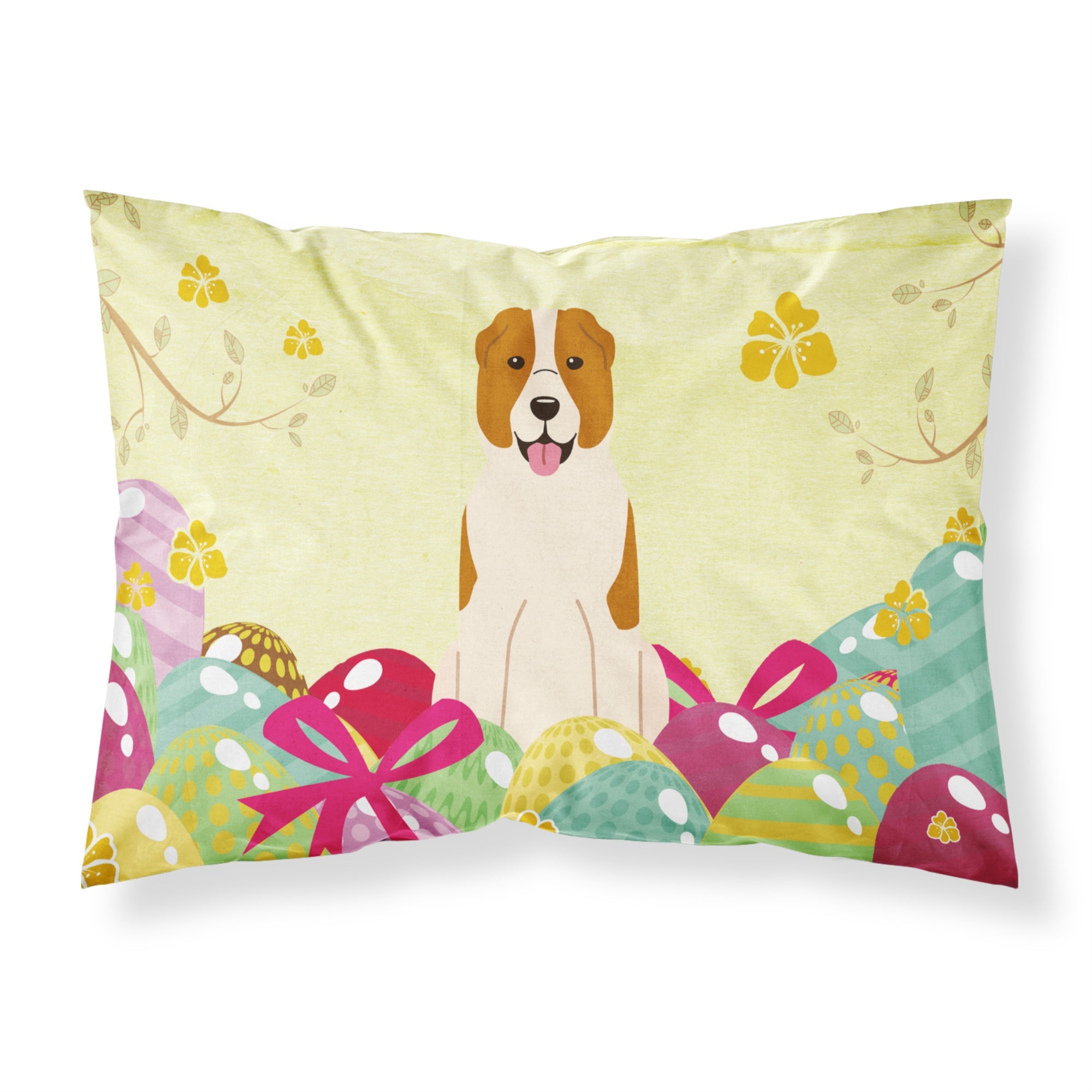 Easter Eggs Central Asian Shepherd Dog Fabric Standard Pillowcase
