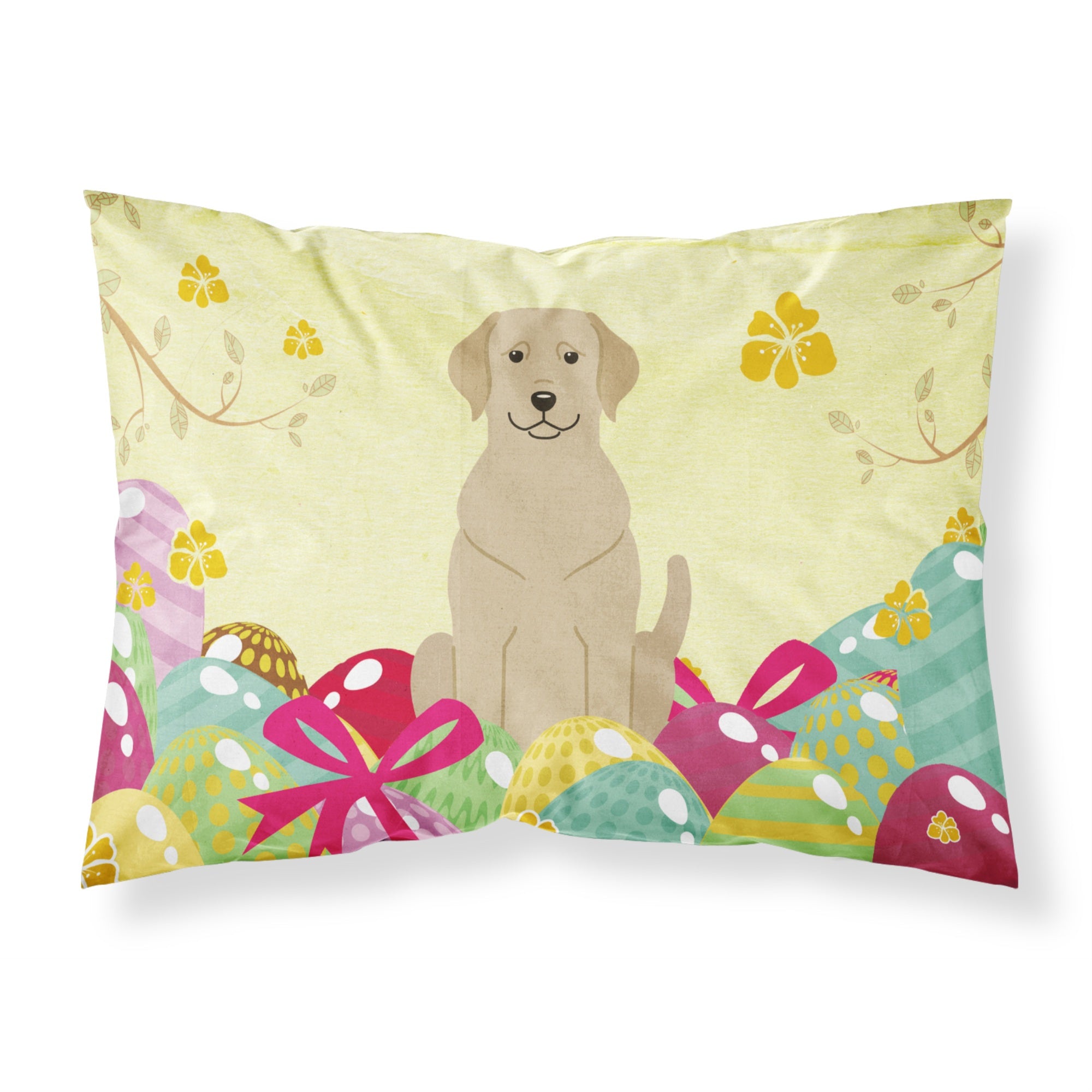 Easter Eggs Yellow Labrador Fabric Standard Pillowcase