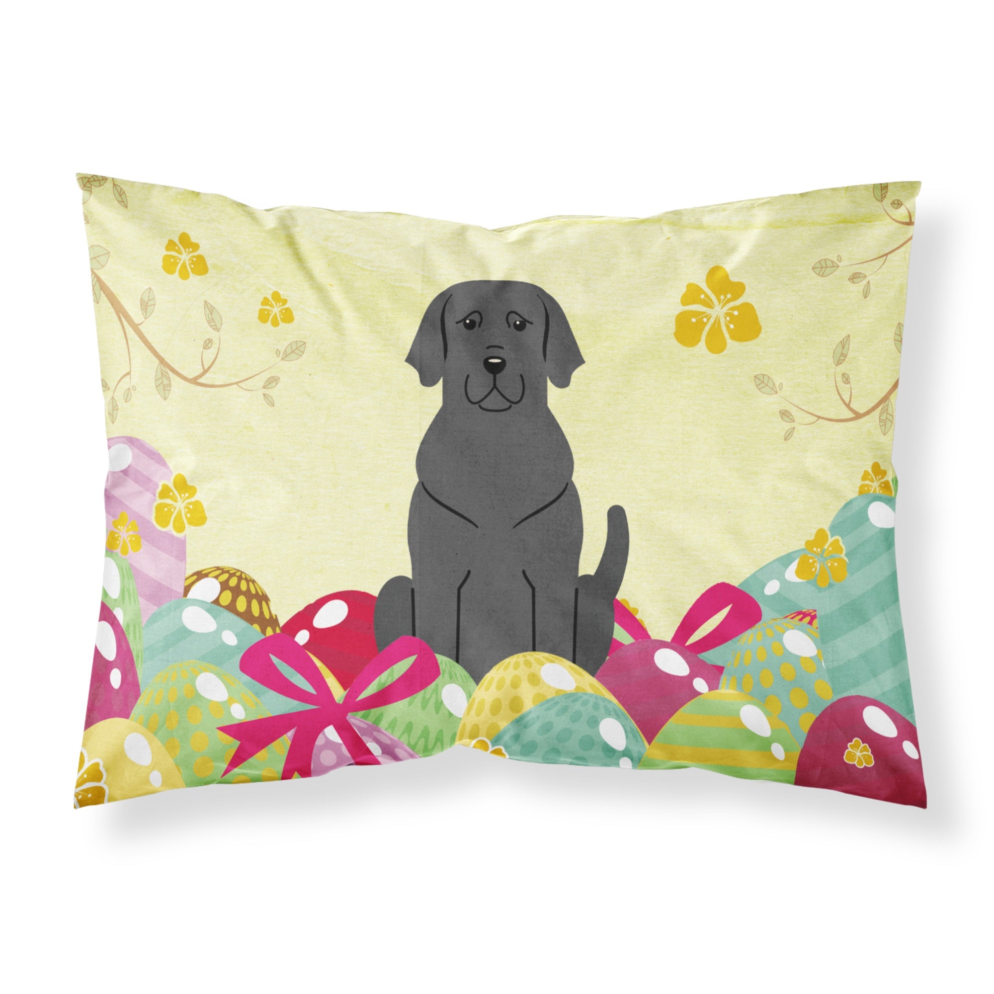 Easter Eggs Black Labrador Fabric Standard Pillowcase