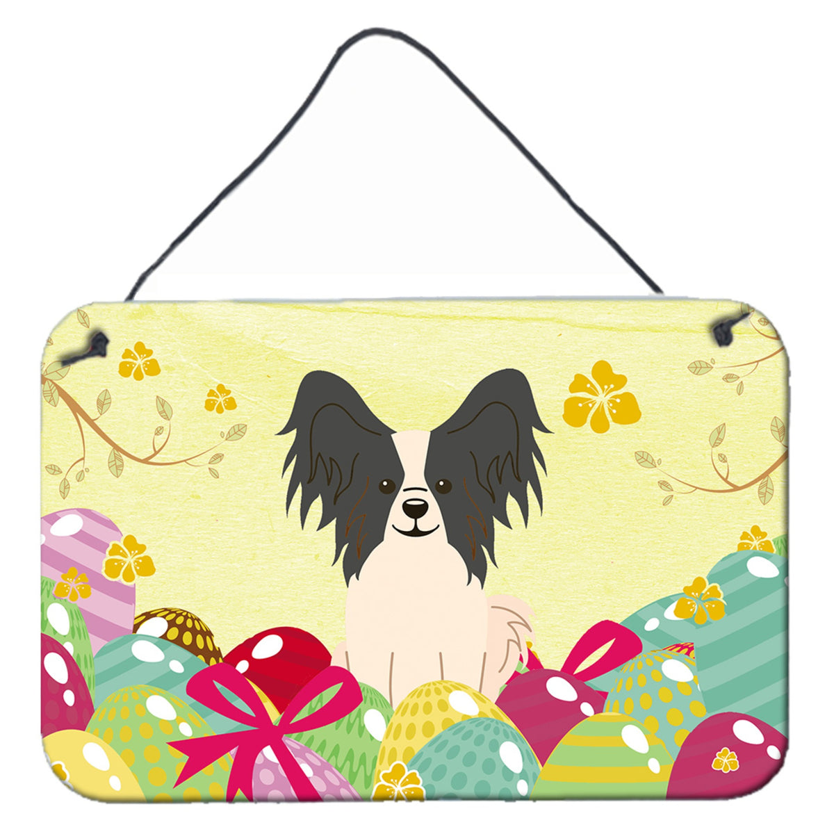 CarolineS Treasures Easter Eggs Papillon Black White Metal Print, 8 Inch  Inch  H X 12 Inch  Inch  W