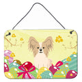 CarolineS Treasures Easter Eggs Papillon Sable White Metal Print, 8 Inch  Inch H X 12 Inch  Inch W, Multicolor