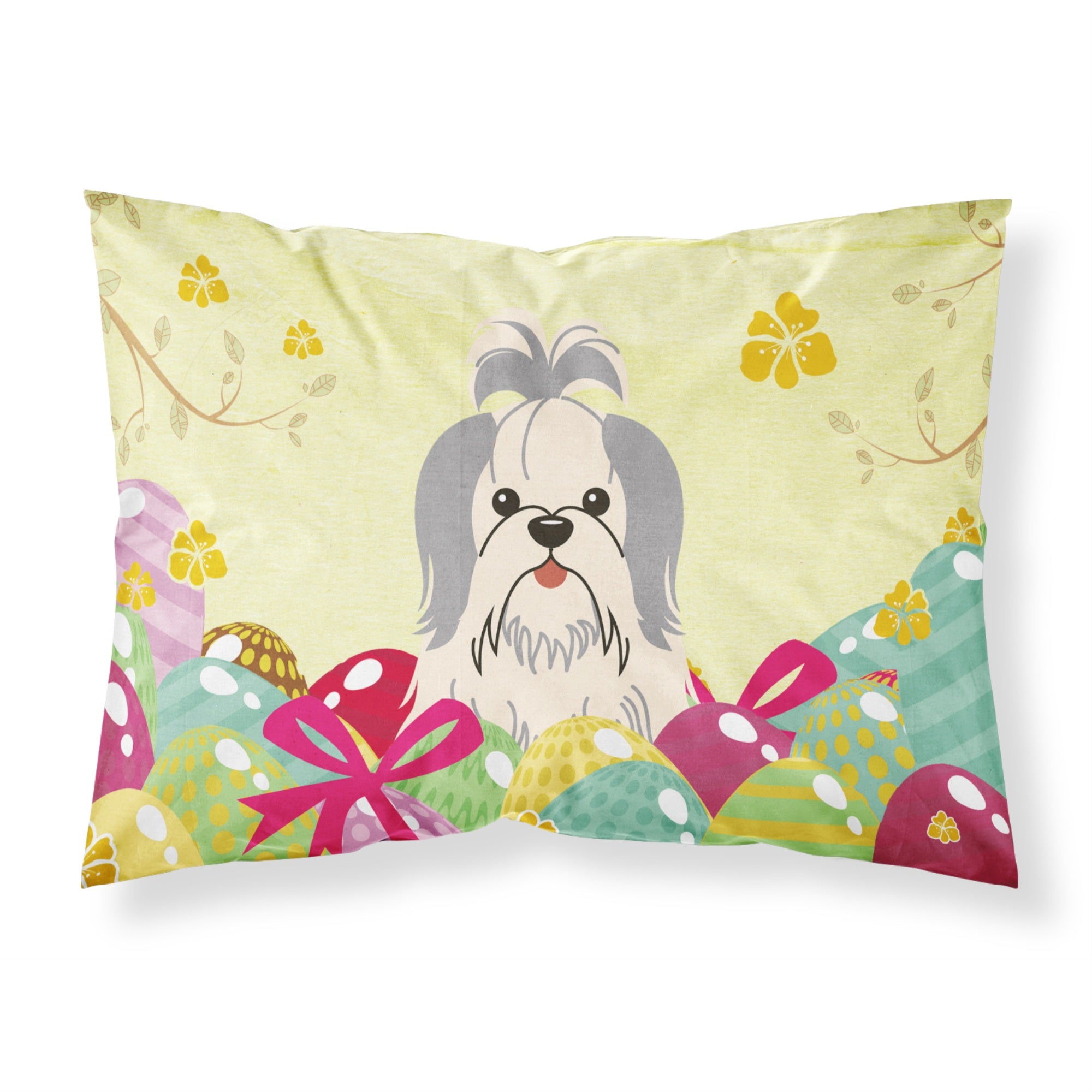 Easter Eggs Shih Tzu Silver White Fabric Standard Pillowcase