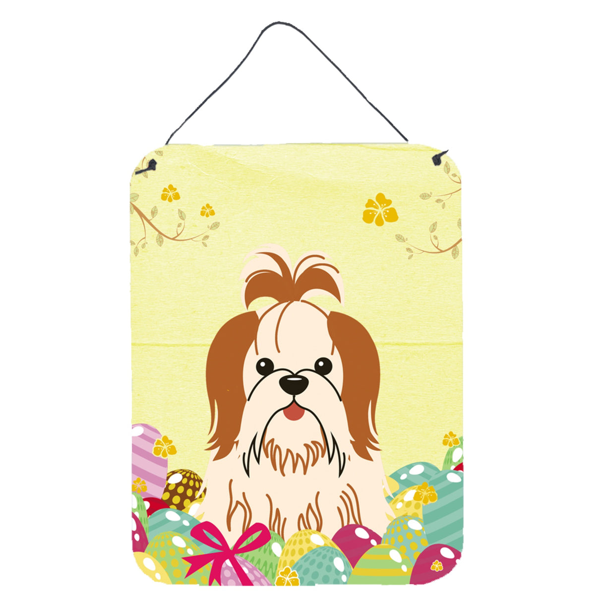 CarolineS Treasures Easter Eggs Shih Tzu Red White Metal Print, 16 X 12, Multicolor
