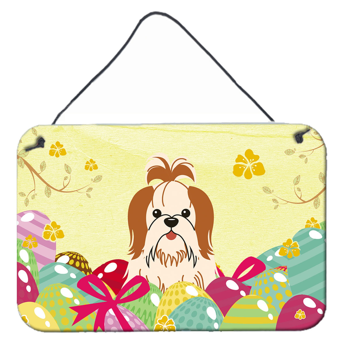 CarolineS Treasures Easter Eggs Shih Tzu Red White Metal Print, 8 Inch  Inch H X 12 Inch  Inch W, Multicolor