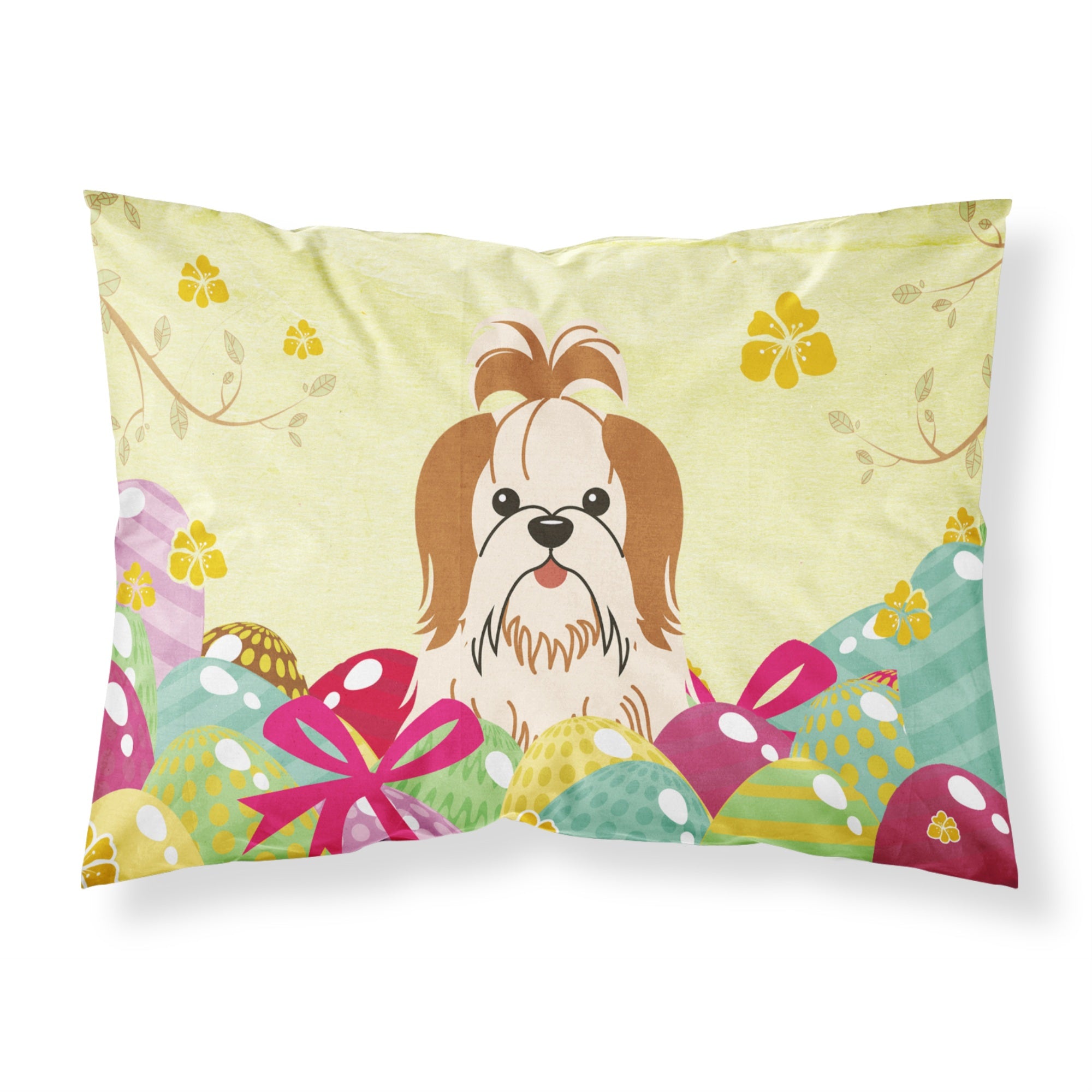 Easter Eggs Shih Tzu Red White Fabric Standard Pillowcase