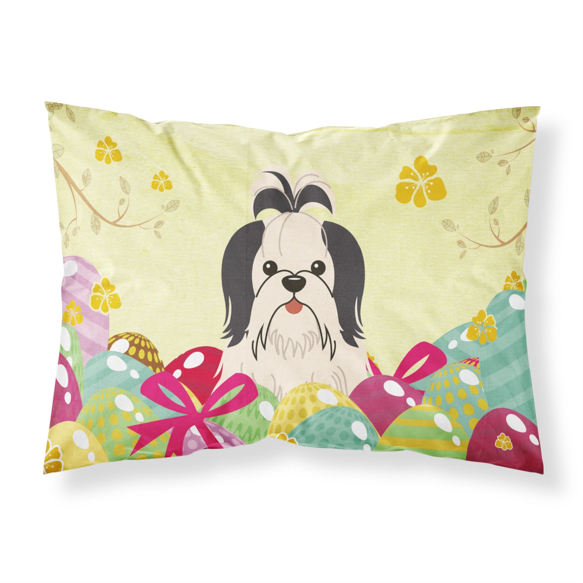 Easter Eggs Shih Tzu Black White Fabric Standard Pillowcase