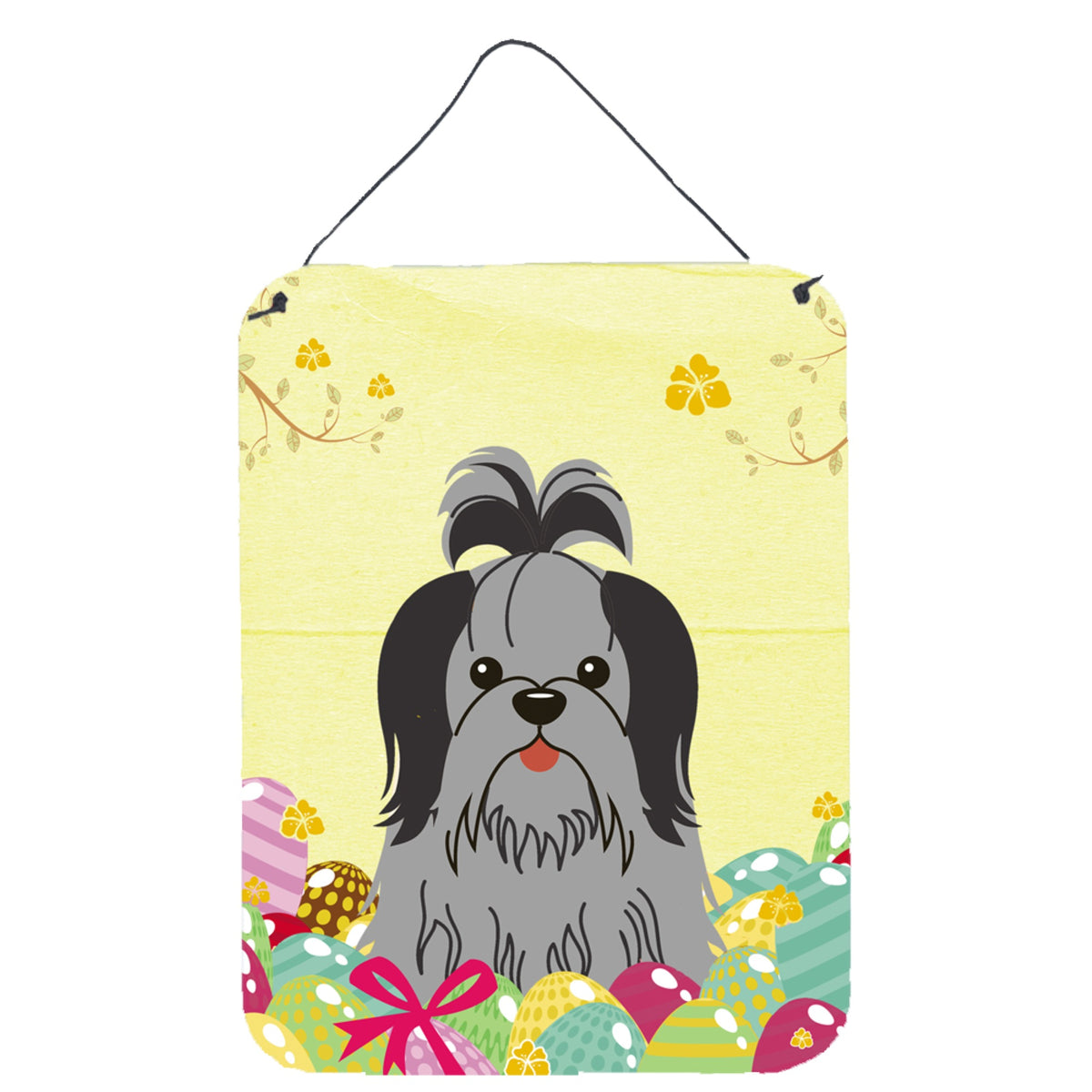 CarolineS Treasures Easter Eggs Shih Tzu Black Silver Metal Print, 16 X 12, Multicolor