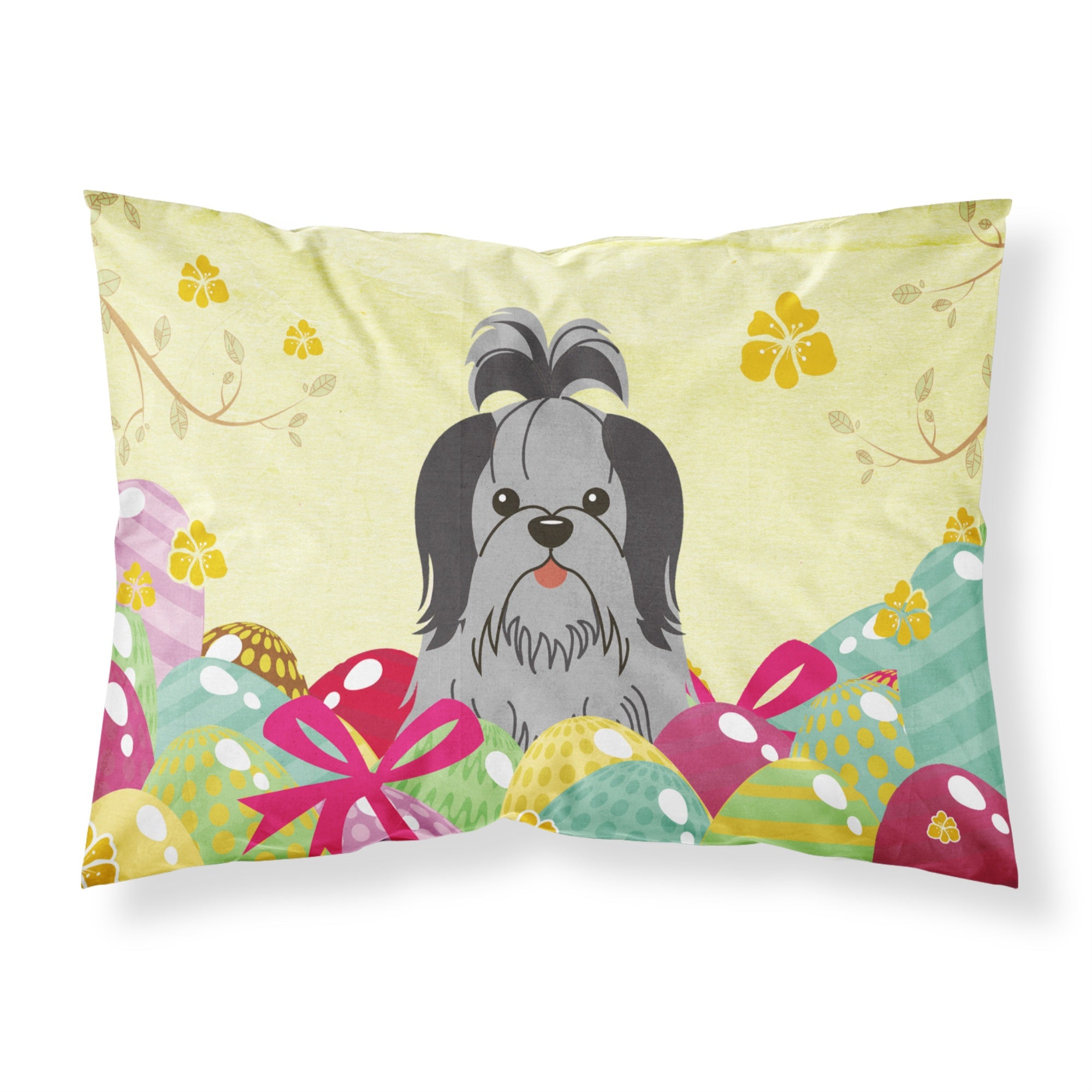 Easter Eggs Shih Tzu Black Silver Fabric Standard Pillowcase