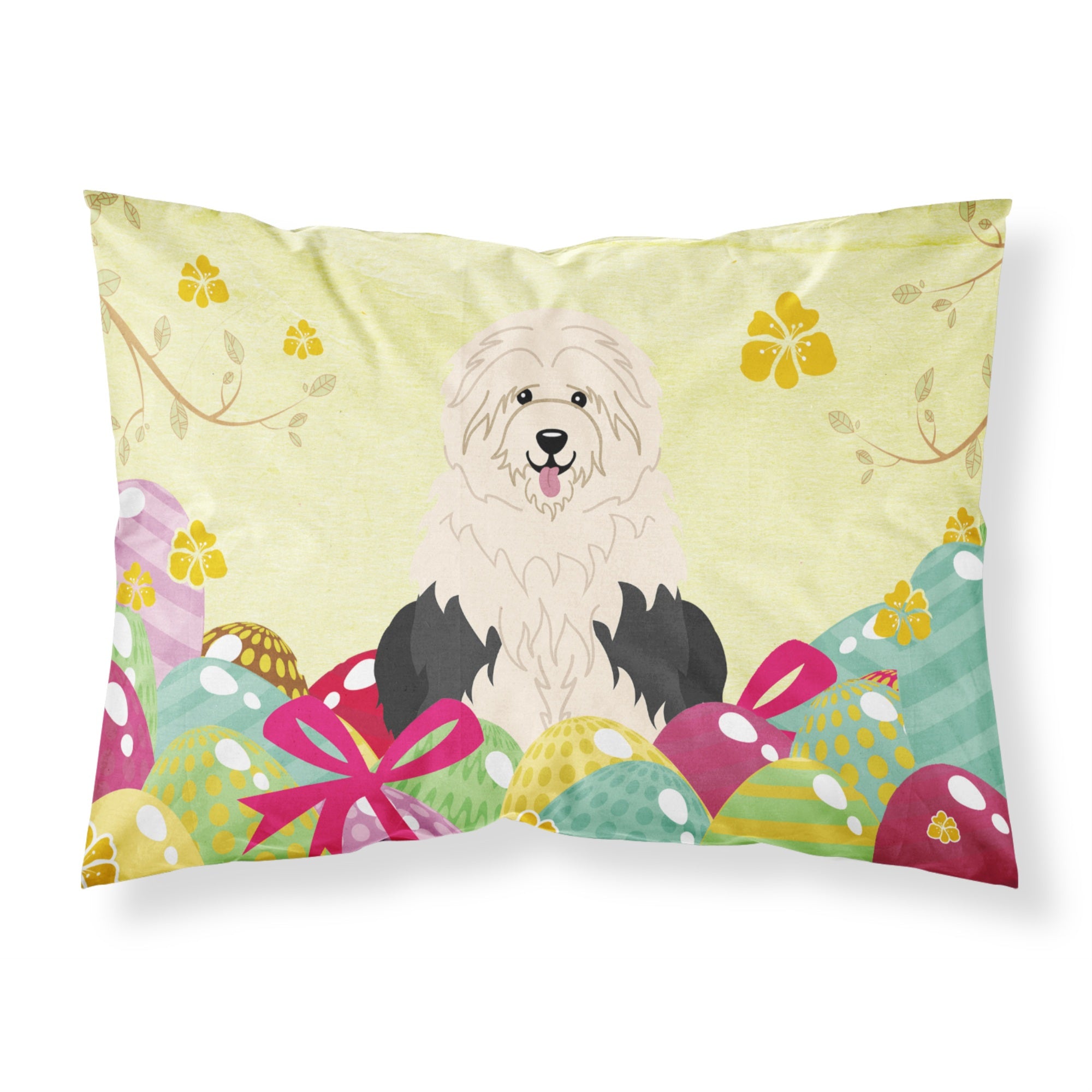 Easter Eggs Old English Sheepdog Fabric Standard Pillowcase