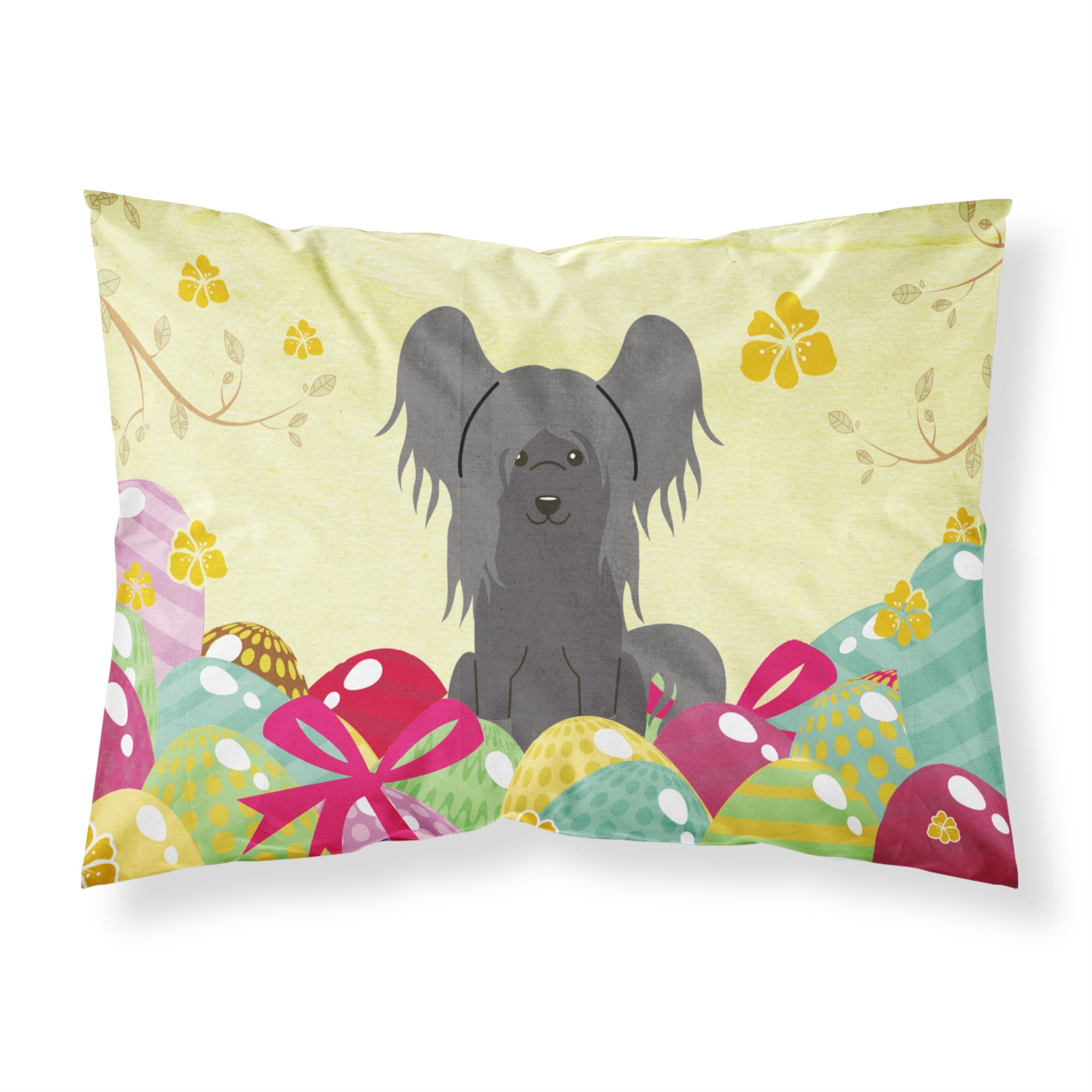 Easter Eggs Chinese Crested Black Fabric Standard Pillowcase