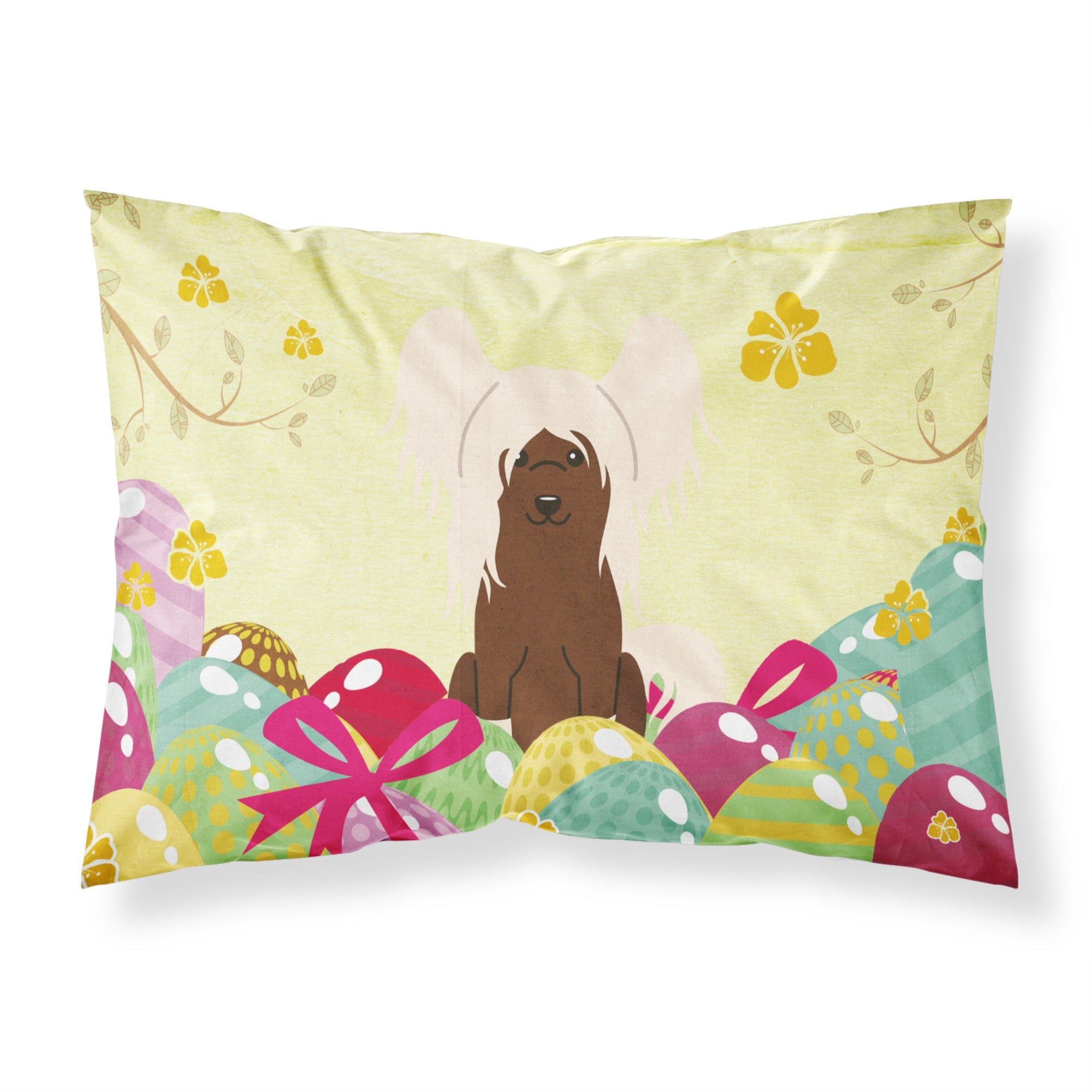 Easter Eggs Chinese Crested Cream Fabric Standard Pillowcase