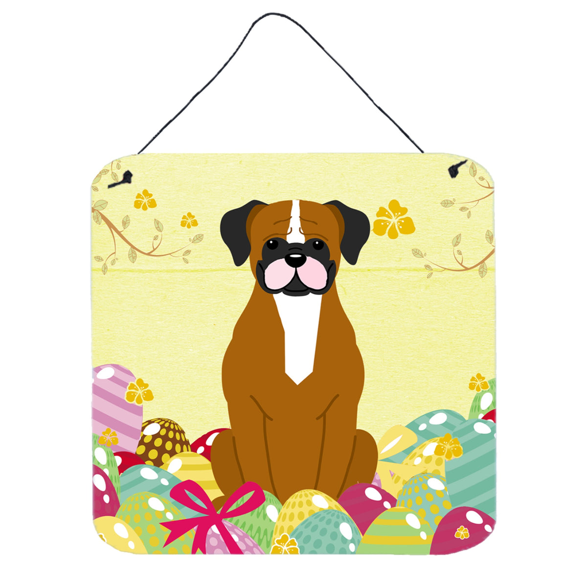 CarolineS Treasures Easter Eggs Flashy Fawn Boxer Metal Print, 6 X 6, Multicolor