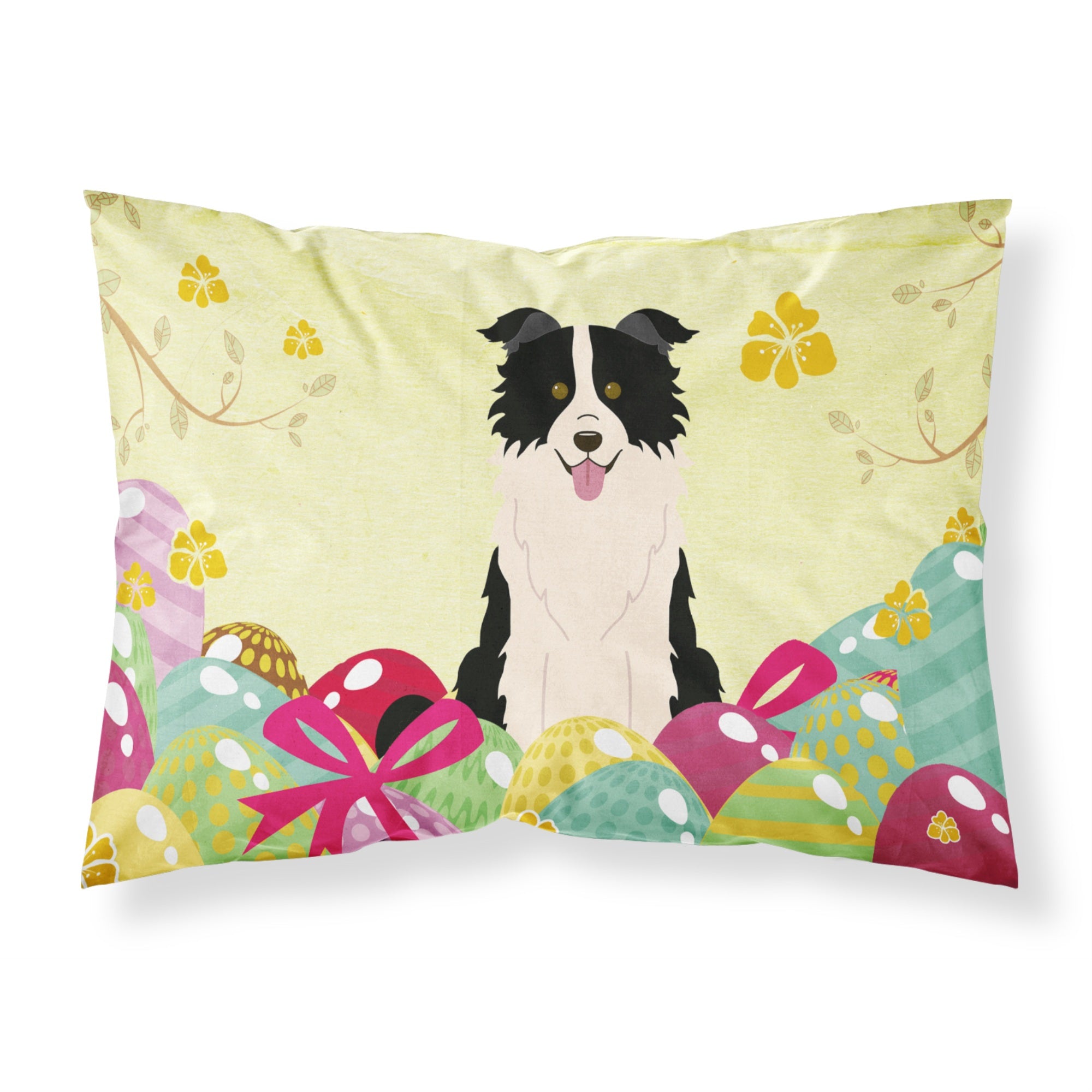 Easter Eggs Border Collie Black White Fabric Standard Pillowcase