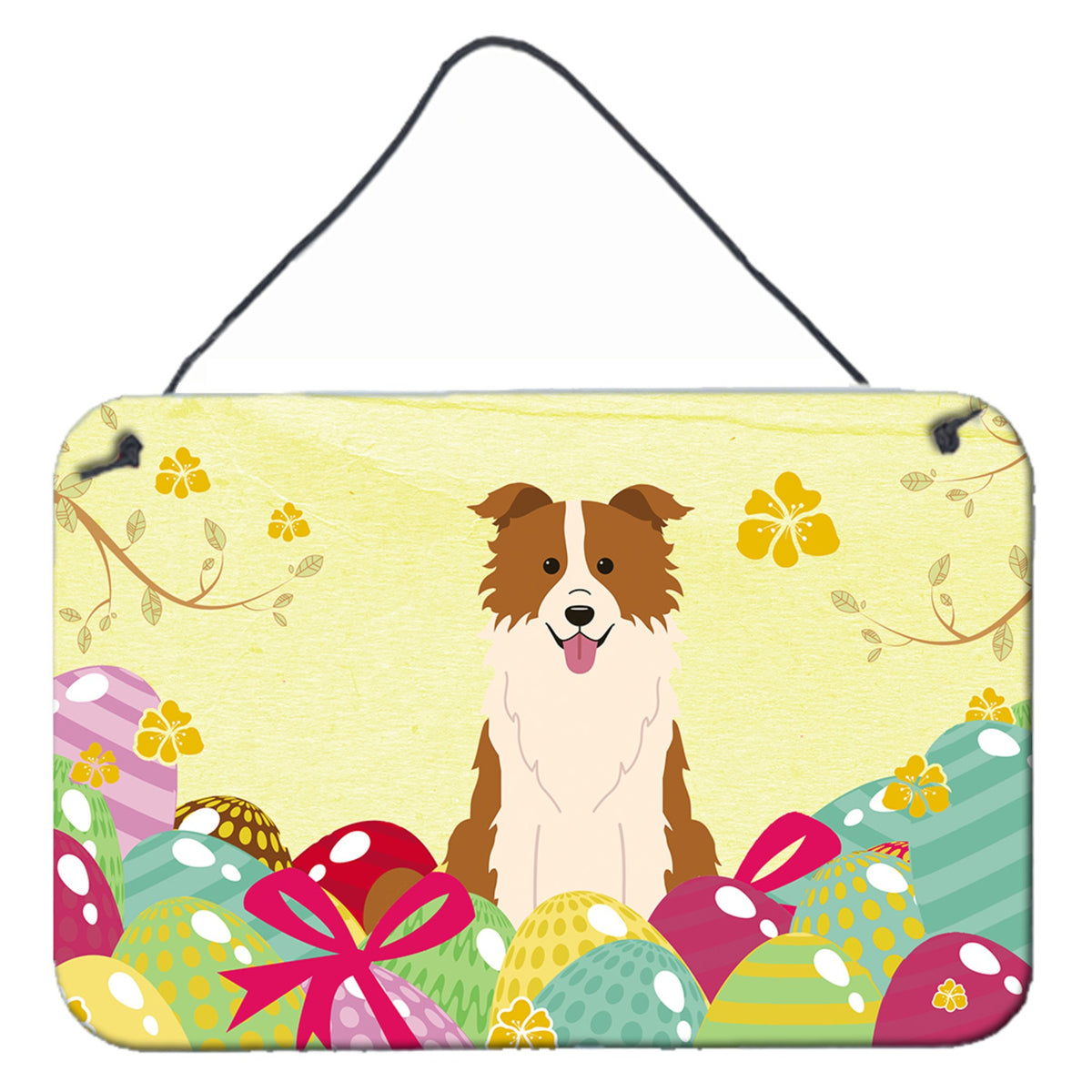 CarolineS Treasures Easter Eggs Border Collie Red White Metal Print, 8 Inch  Inch  H X 12 Inch  Inch  W