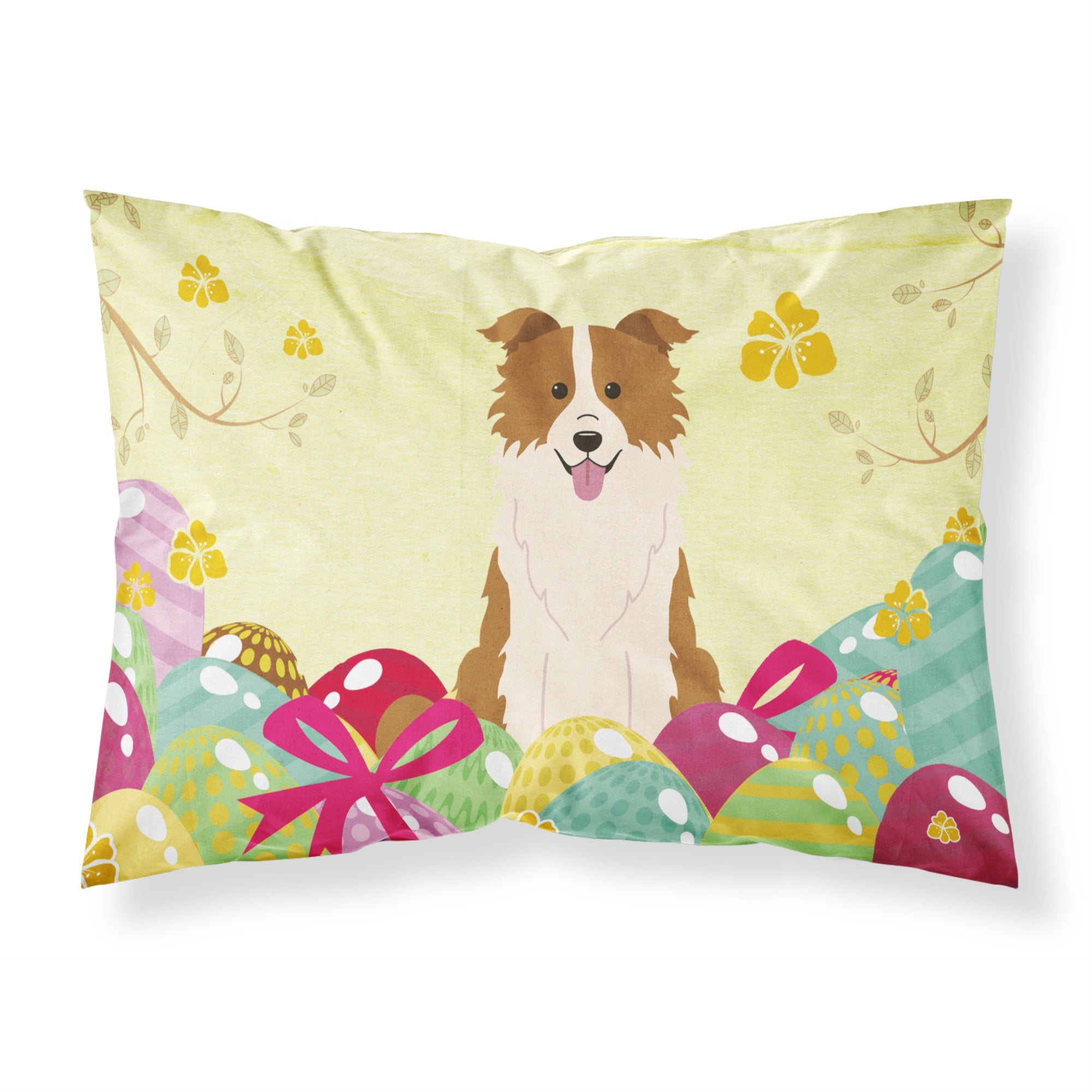 Easter Eggs Border Collie Red White Fabric Standard Pillowcase