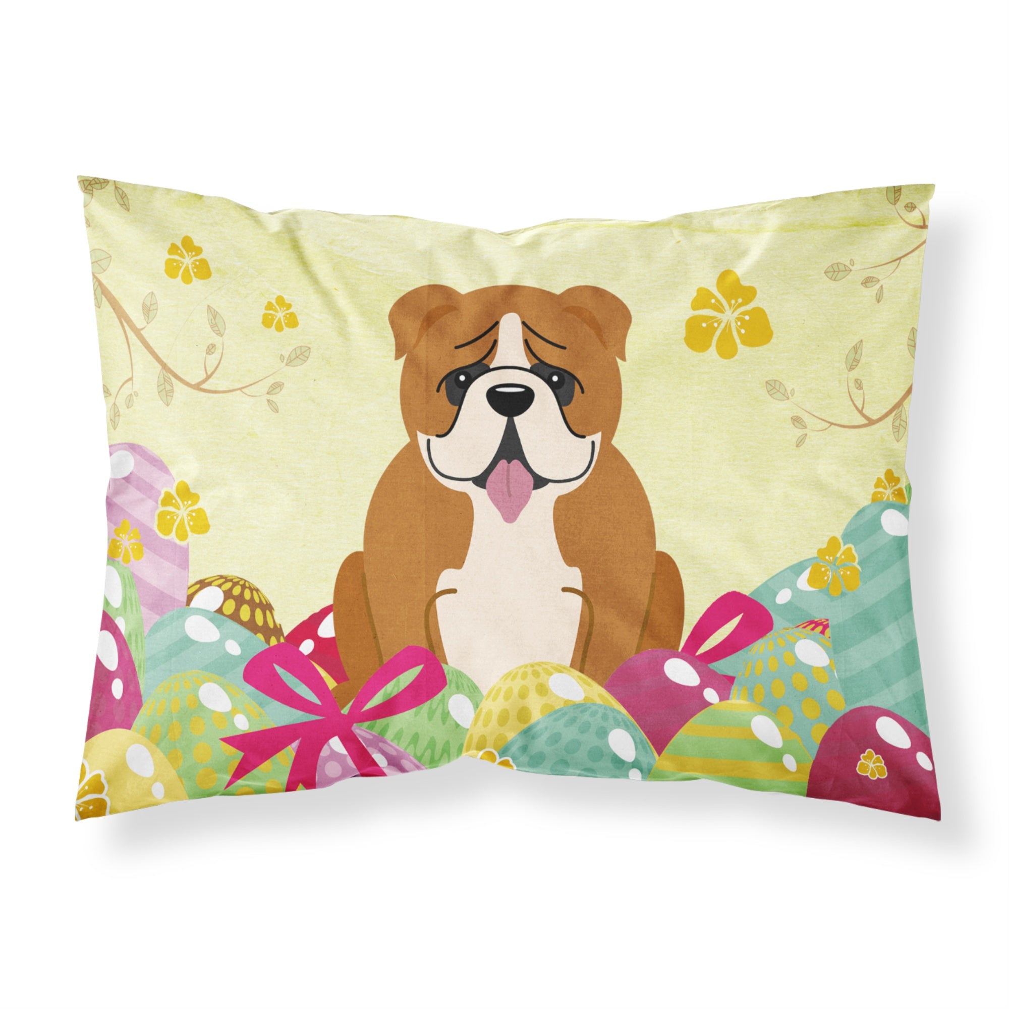Easter Eggs English Bulldog Red White Fabric Standard Pillowcase