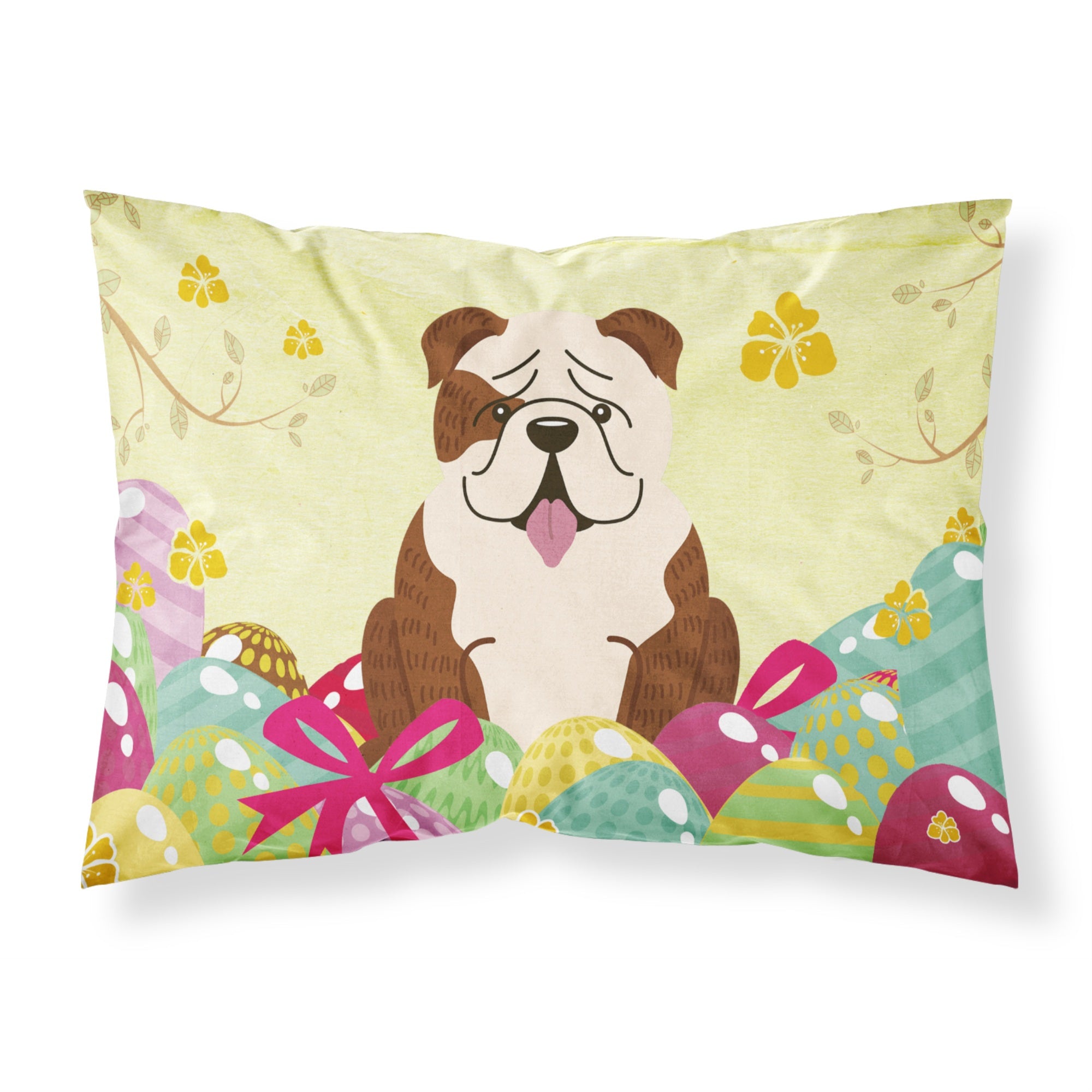 Easter Eggs English Bulldog Brindle White Fabric Standard Pillowcase