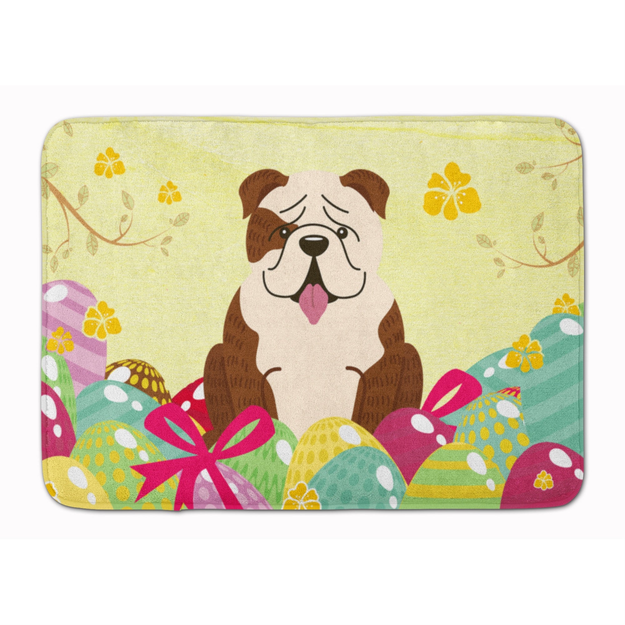 Carolines Treasures Easter Eggs English Bulldog Brindle White Machine Washable Memory Foam Mat doormats