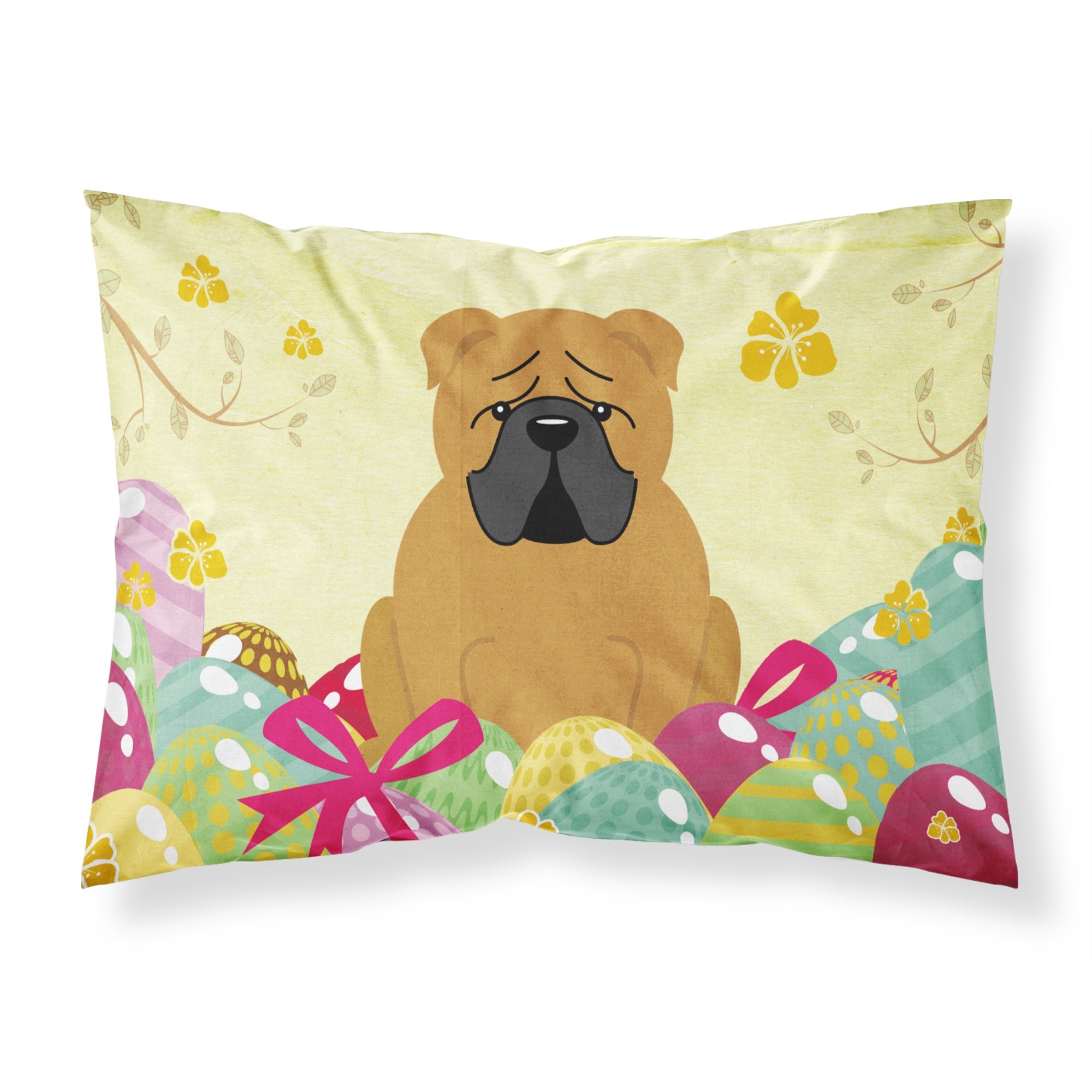 Easter Eggs English Bulldog Red Fabric Standard Pillowcase