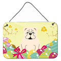 CarolineS Treasures Easter Eggs English Bulldog White Metal Print, 8 Inch  Inch H X 12 Inch  Inch W, Multicolor