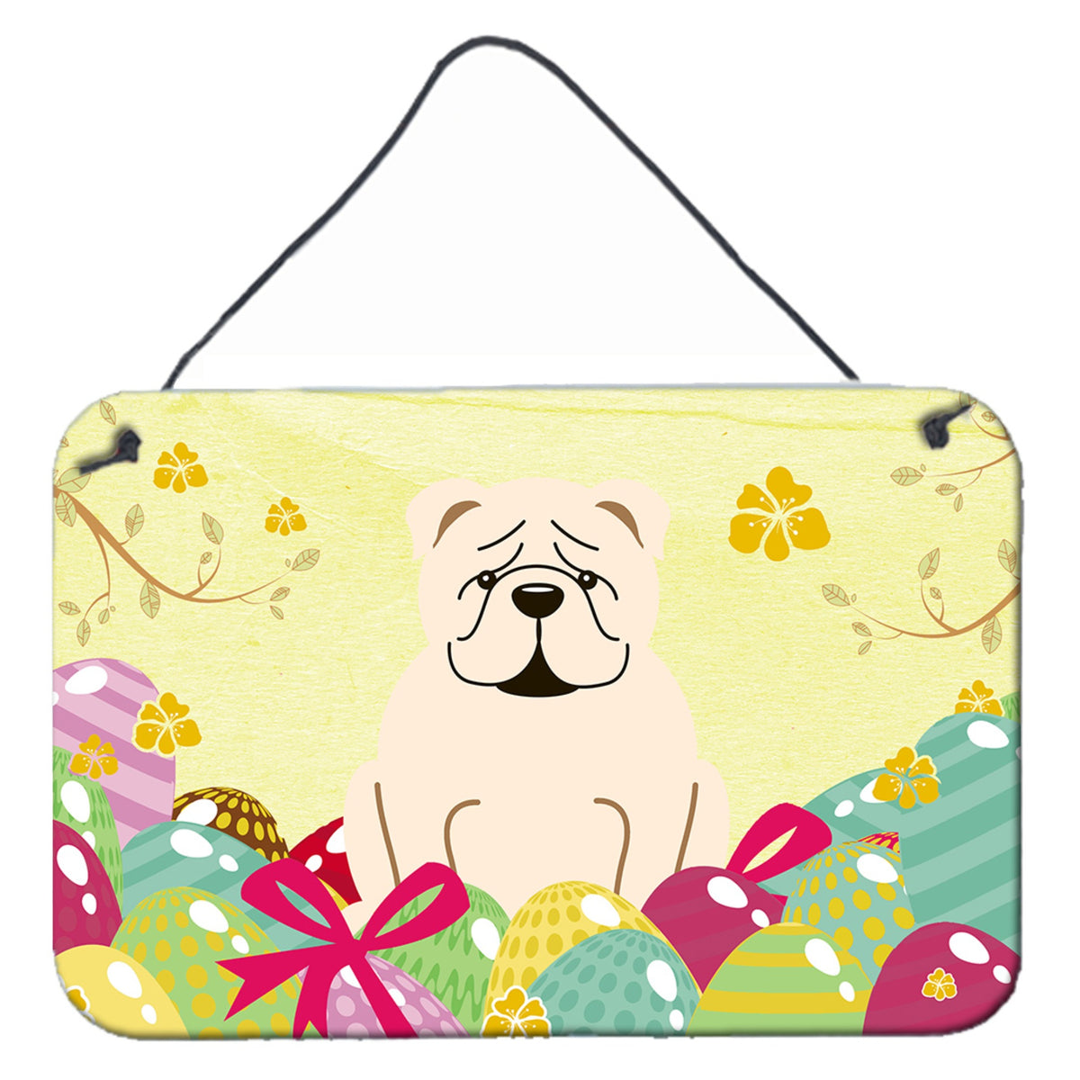 CarolineS Treasures Easter Eggs English Bulldog White Metal Print, 8 Inch  Inch H X 12 Inch  Inch W, Multicolor