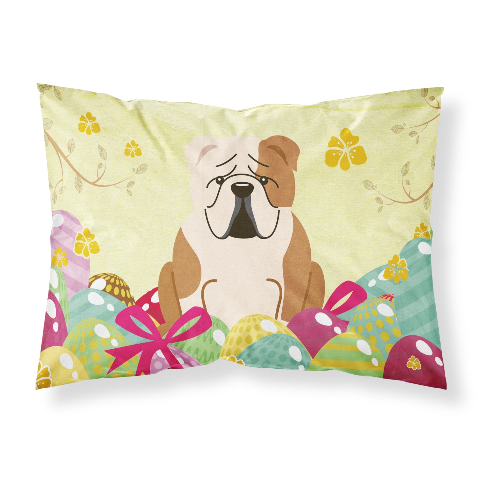 Easter Eggs English Bulldog Fawn White Fabric Standard Pillowcase
