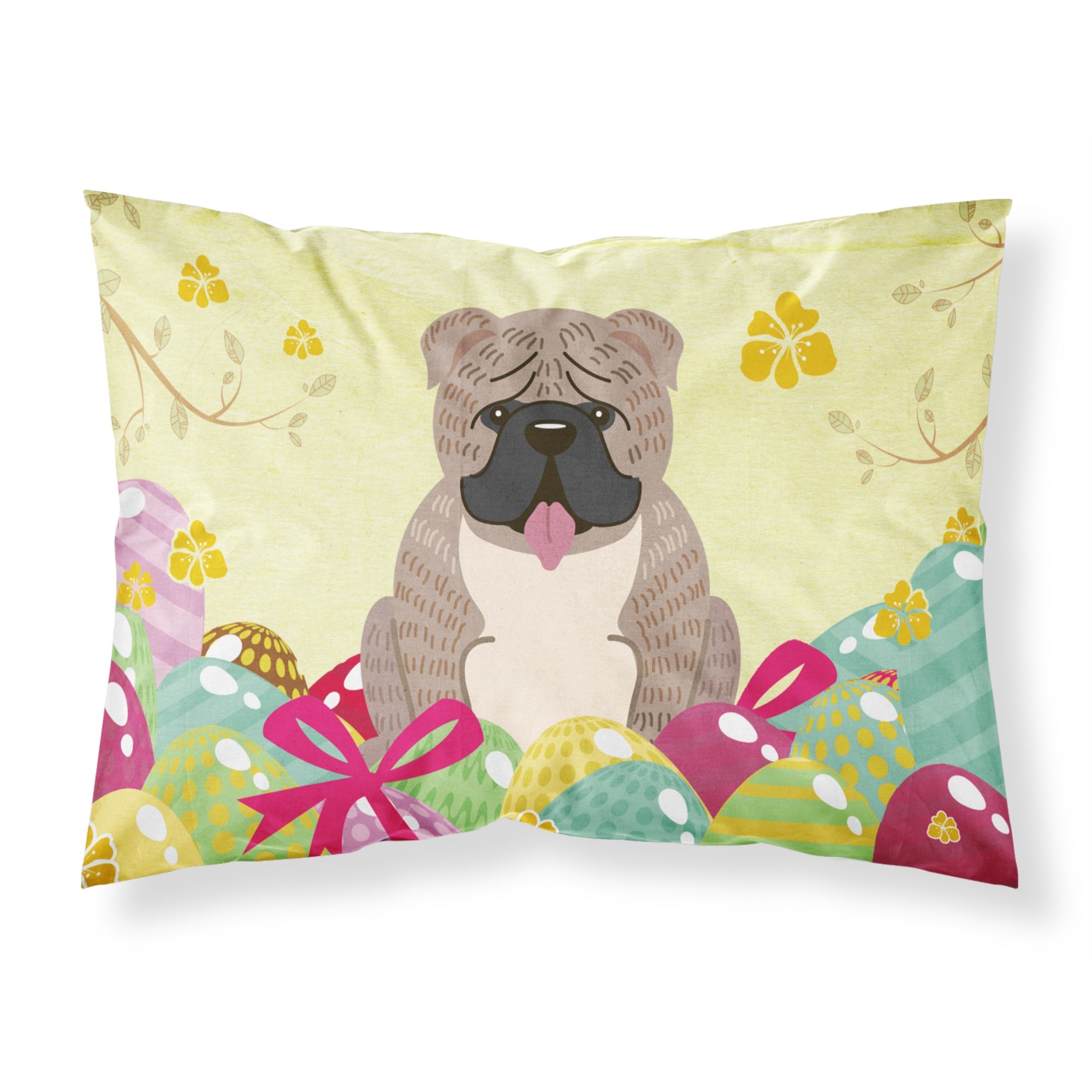 Easter Eggs English Bulldog Grey Brindle  Fabric Standard Pillowcase