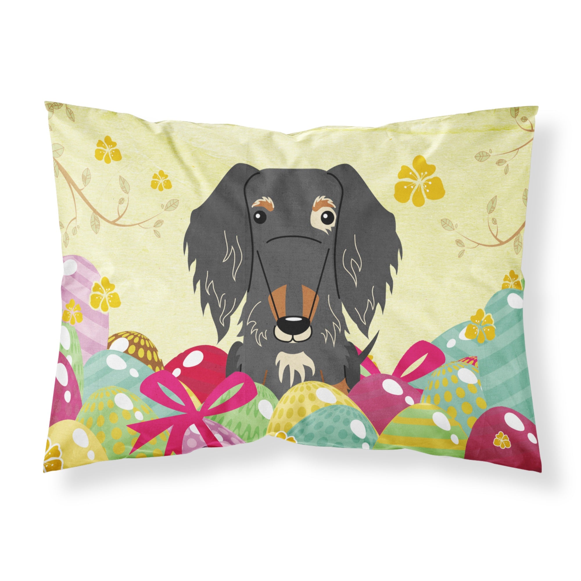 Easter Eggs Wire Haired Dachshund Dapple Fabric Standard Pillowcase