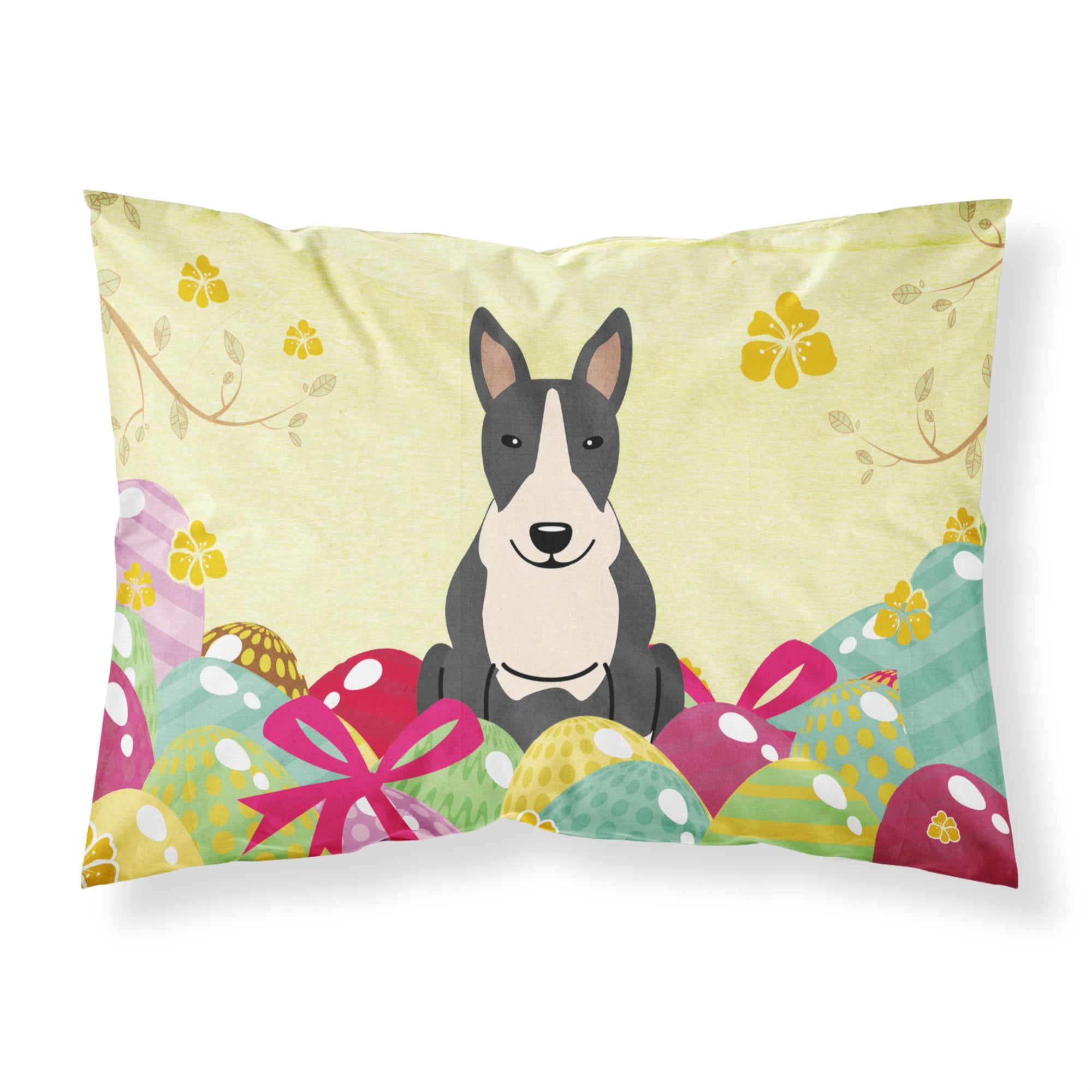Easter Eggs Bull Terrier Black White Fabric Standard Pillowcase