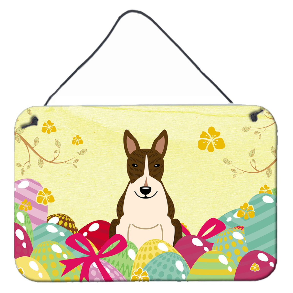 CarolineS Treasures Easter Eggs Bull Terrier Dark Brindle Metal Print, 8 Inch  Inch  H X 12 Inch  Inch  W