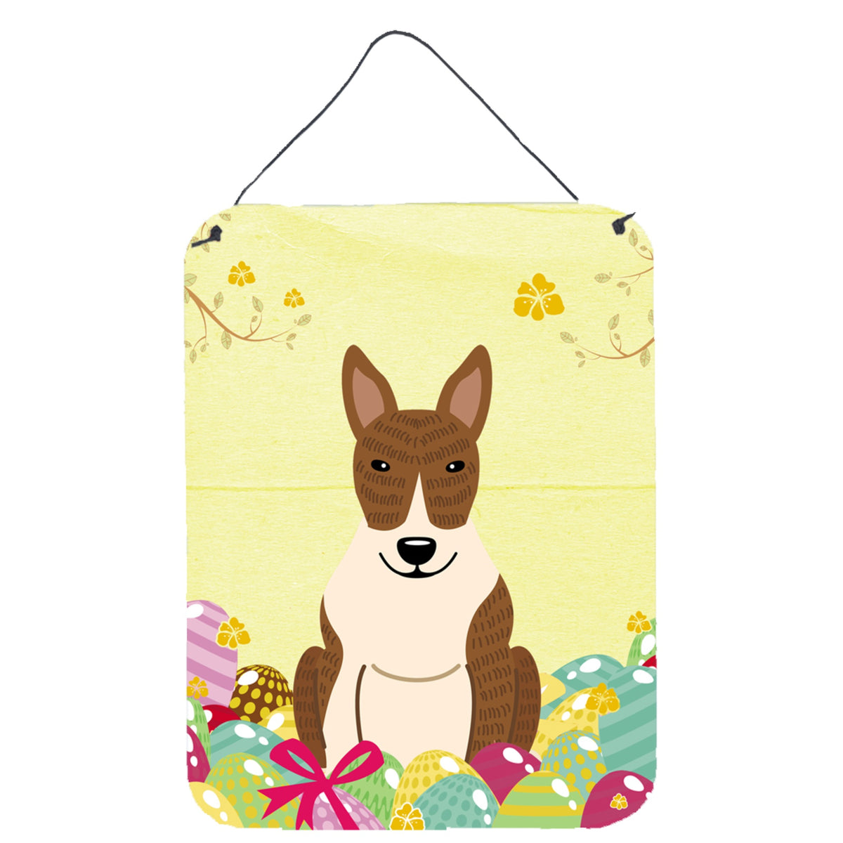CarolineS Treasures Easter Eggs Bull Terrier Brindle Metal Print, 16 X 12, Multicolor