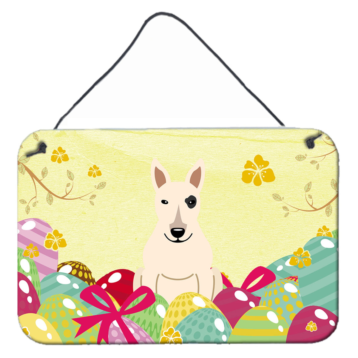 CarolineS Treasures Easter Eggs Bull Terrier White Metal Print, 8 Inch  Inch  H X 12 Inch  Inch  W